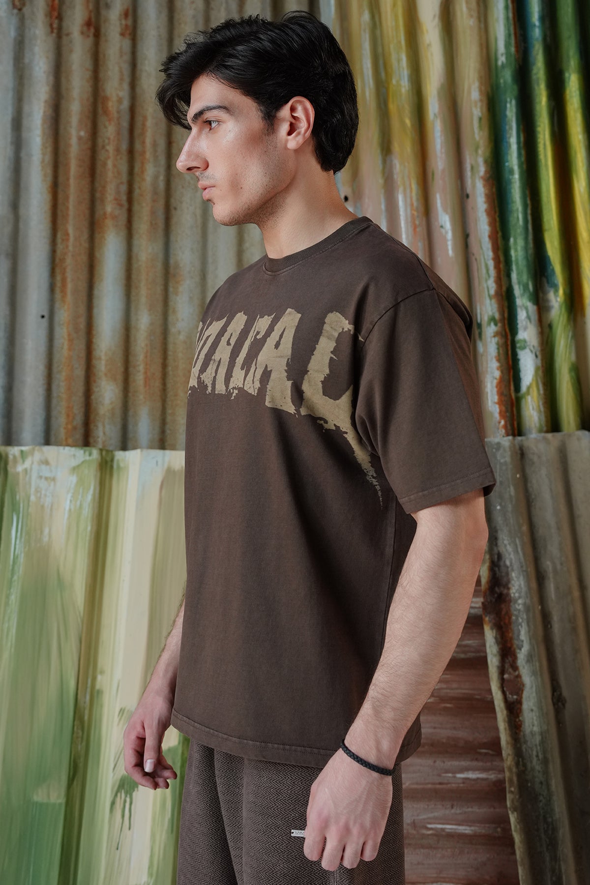 Oil Wash Laser Branded Tee - Coffee Brown