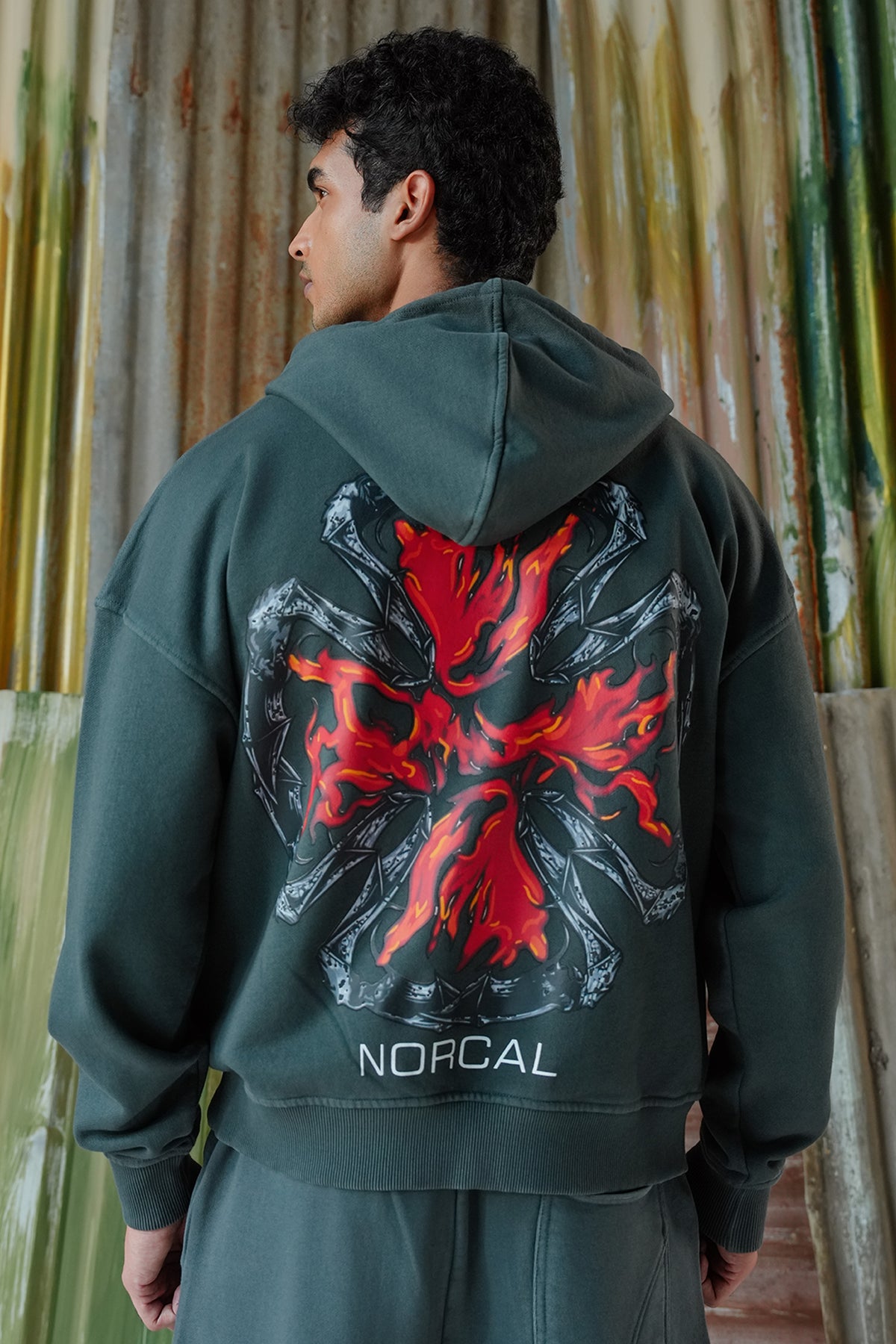 Fire Blaze Digital Printed Hoodie - Charcoal