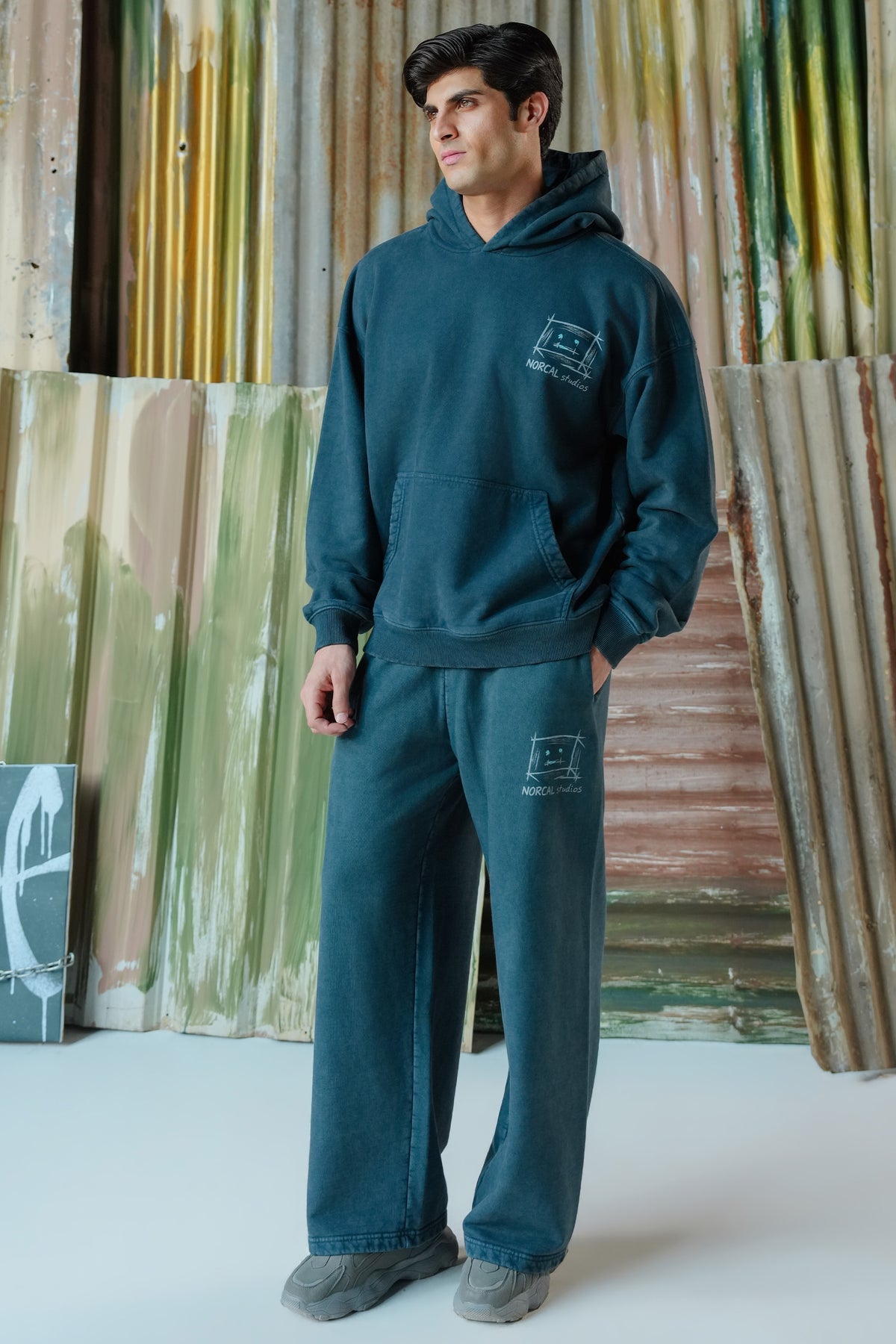 Norcal Studios Acid Wash Hoodie - Navy Blue