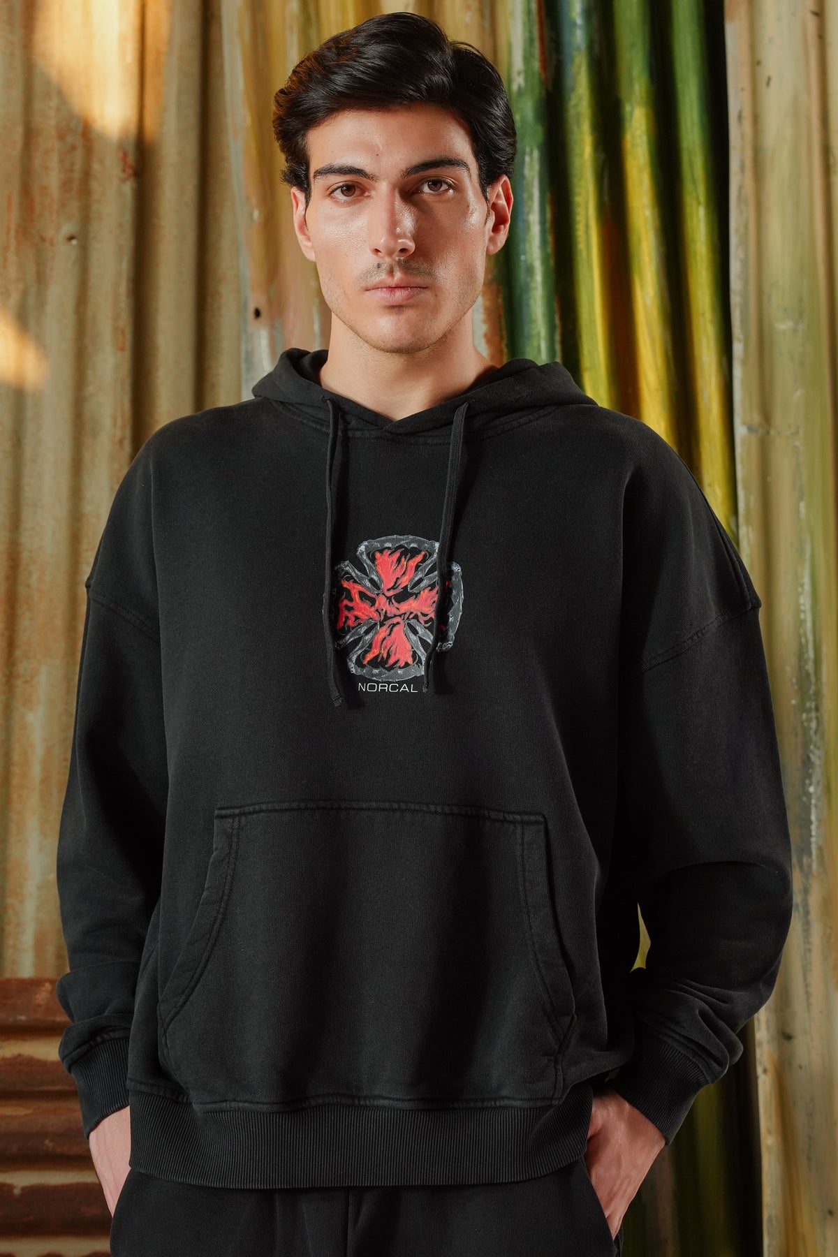 Fire Blaze Digital Printed Hoodie - Black