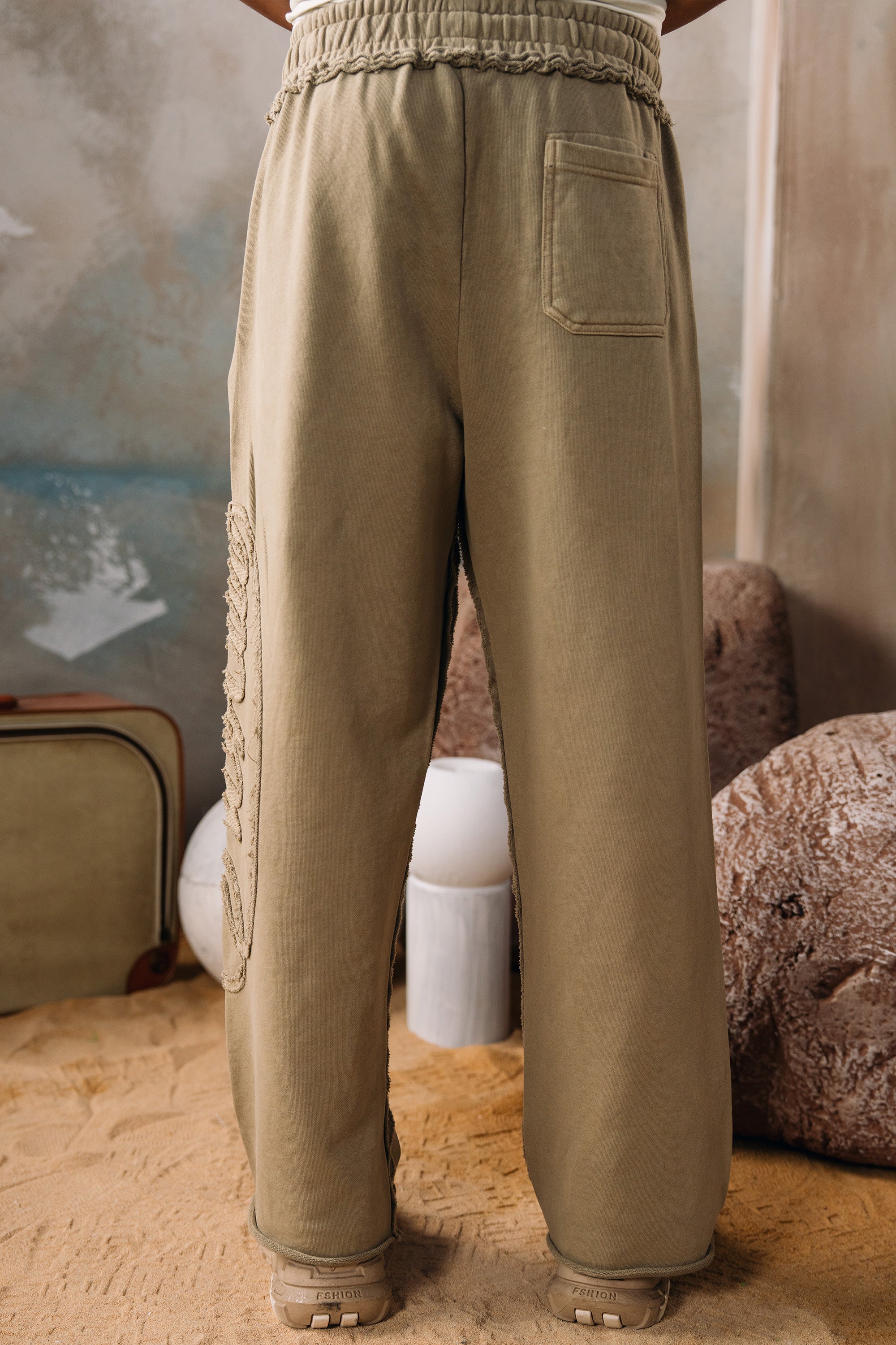 NORCAL Embroidered Acid Wash Trousers - Beige