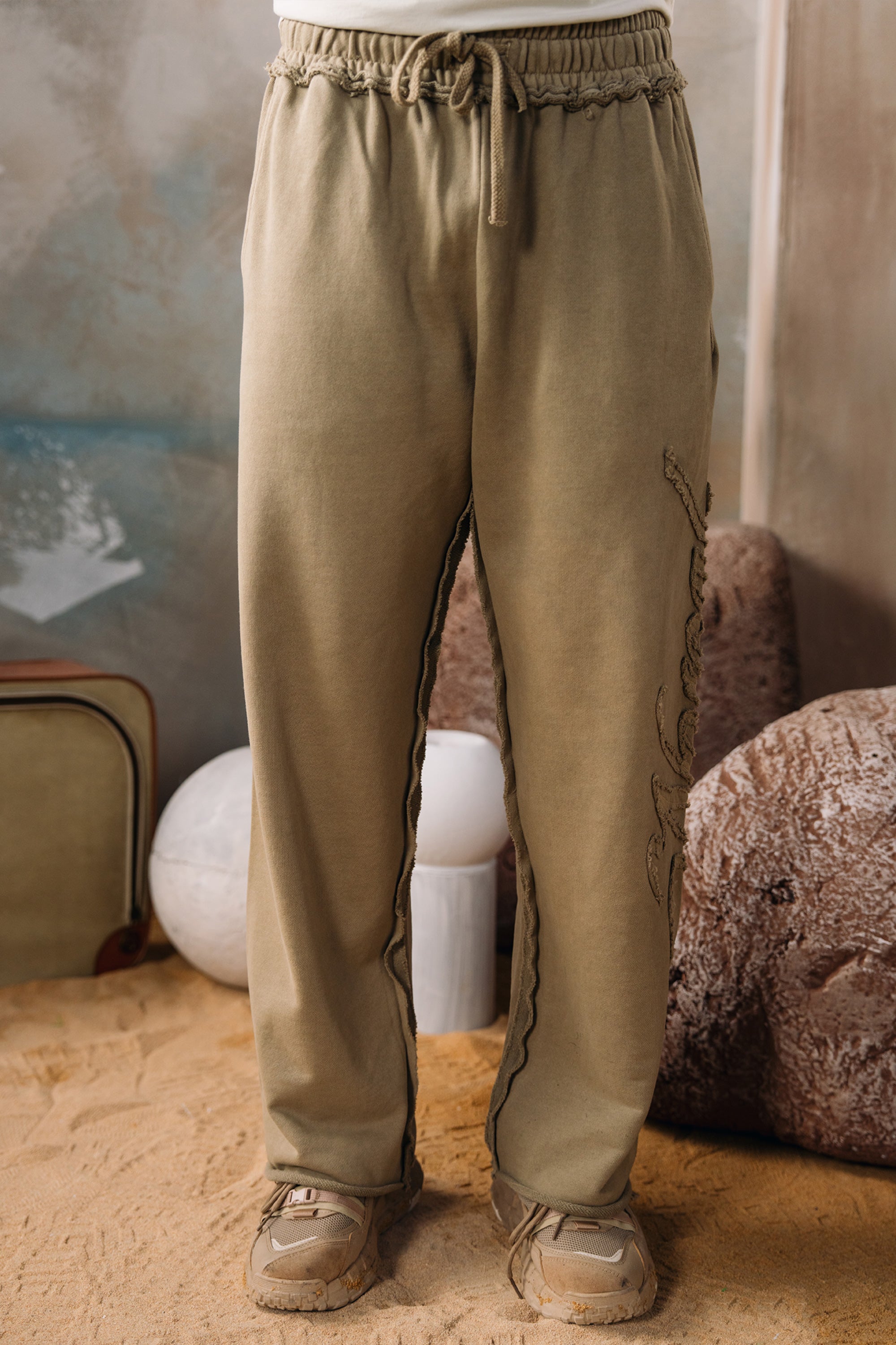 NORCAL Embroidered Acid Wash Trousers - Beige