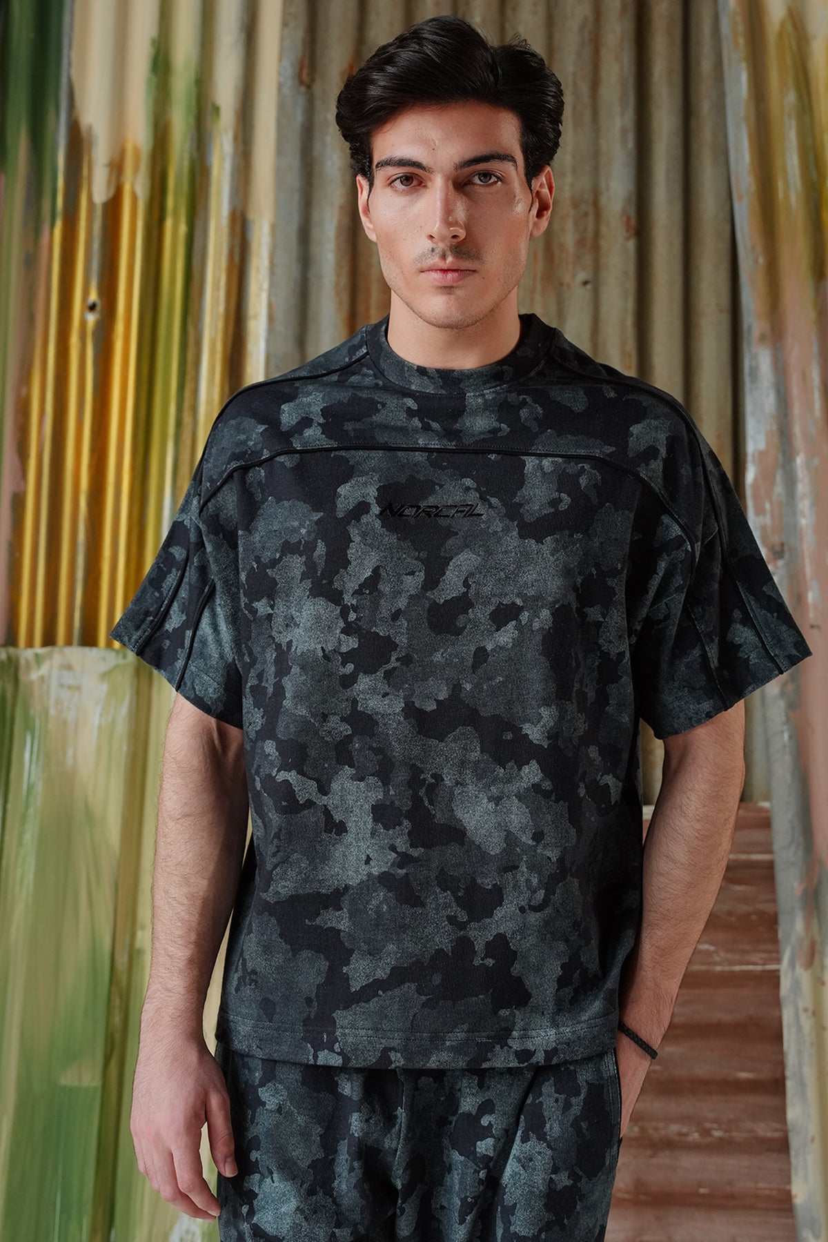 Camouflage Contrast Panel Tee - Black