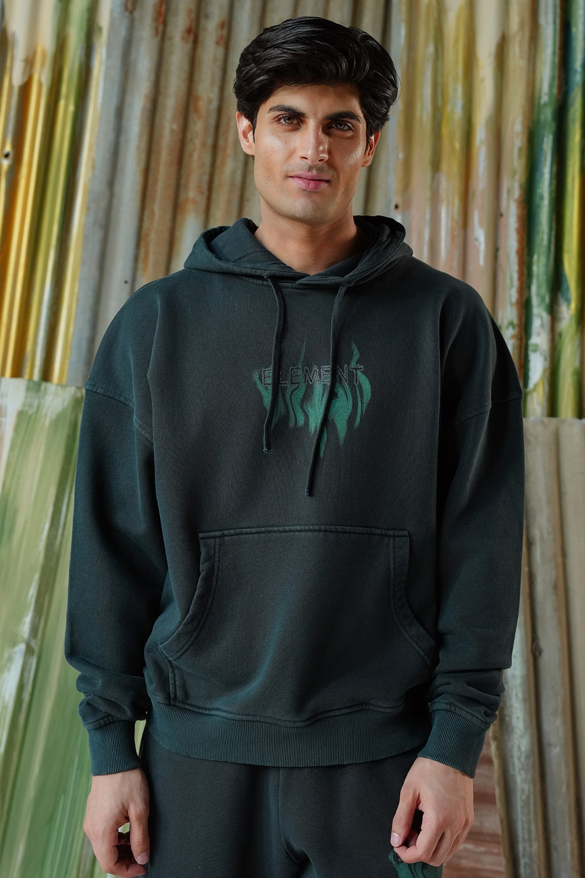 Element Flame Acid Wash Hoodie - Greenish Grey