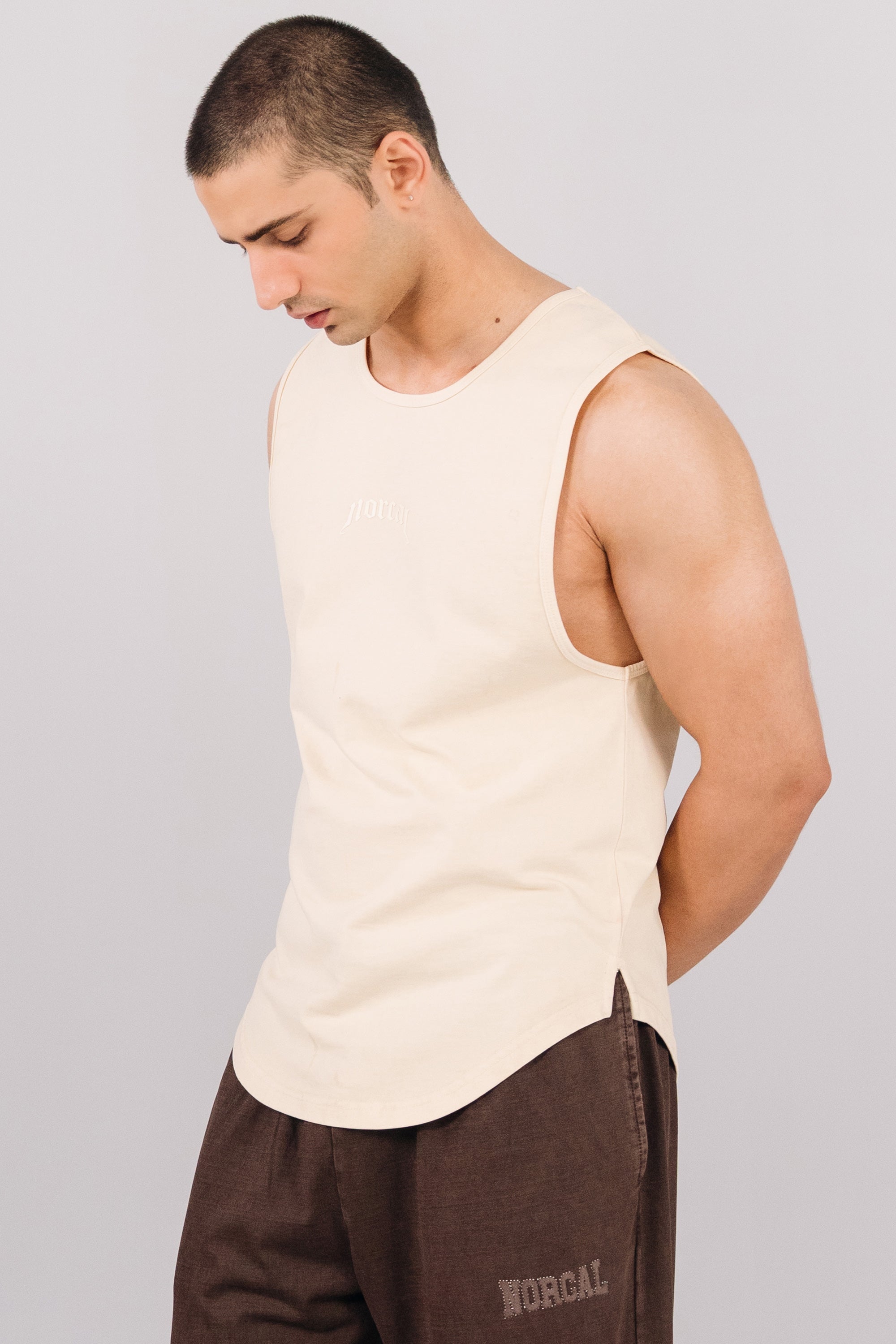 Scoop Bottom Jersey Tank Top - Cream