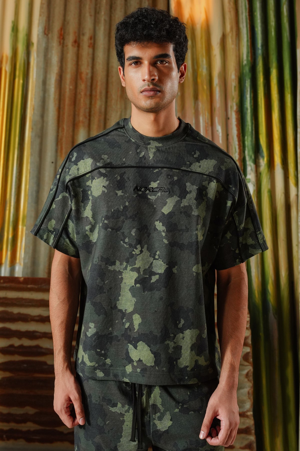 Camouflage Contrast Panel Tee - Green