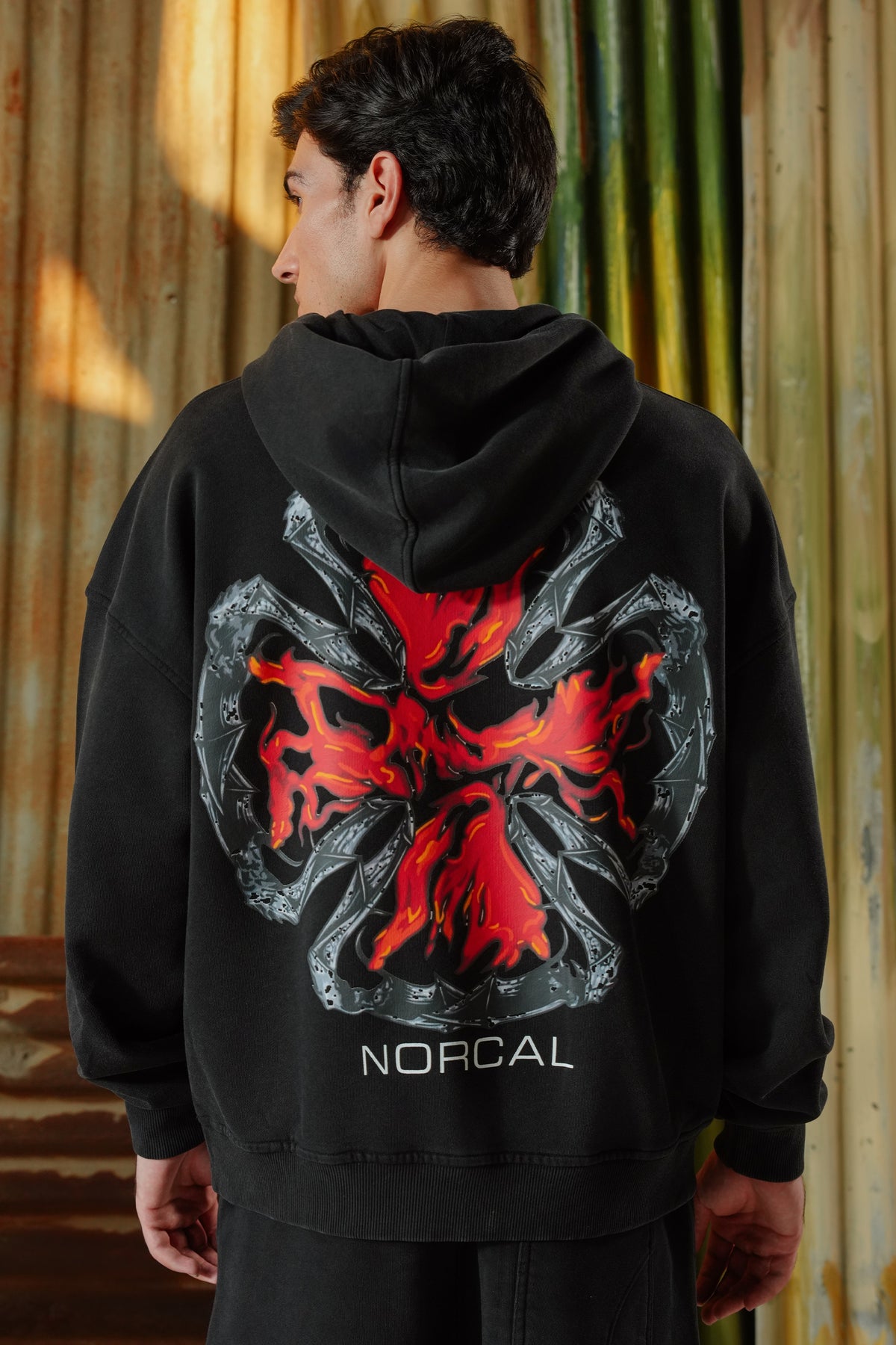 Fire Blaze Digital Printed Hoodie - Black