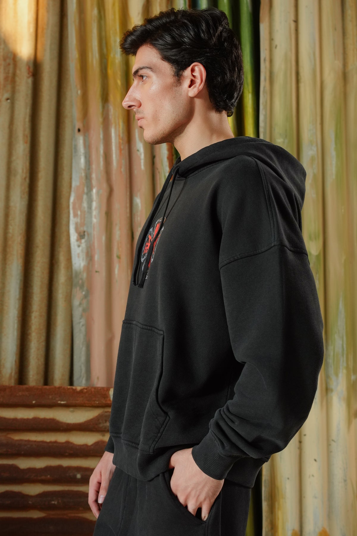 Fire Blaze Digital Printed Hoodie - Black