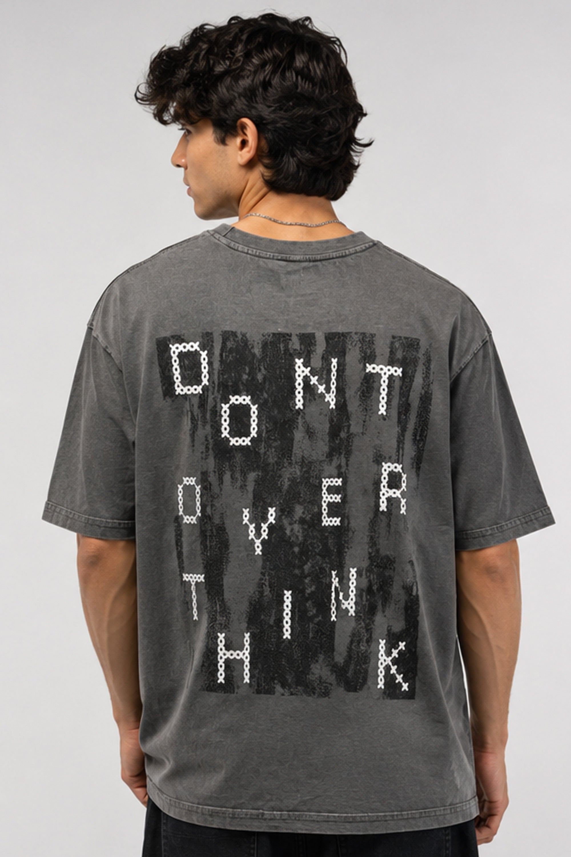 Don't Over Think Acid Wash Tee - Charcoal