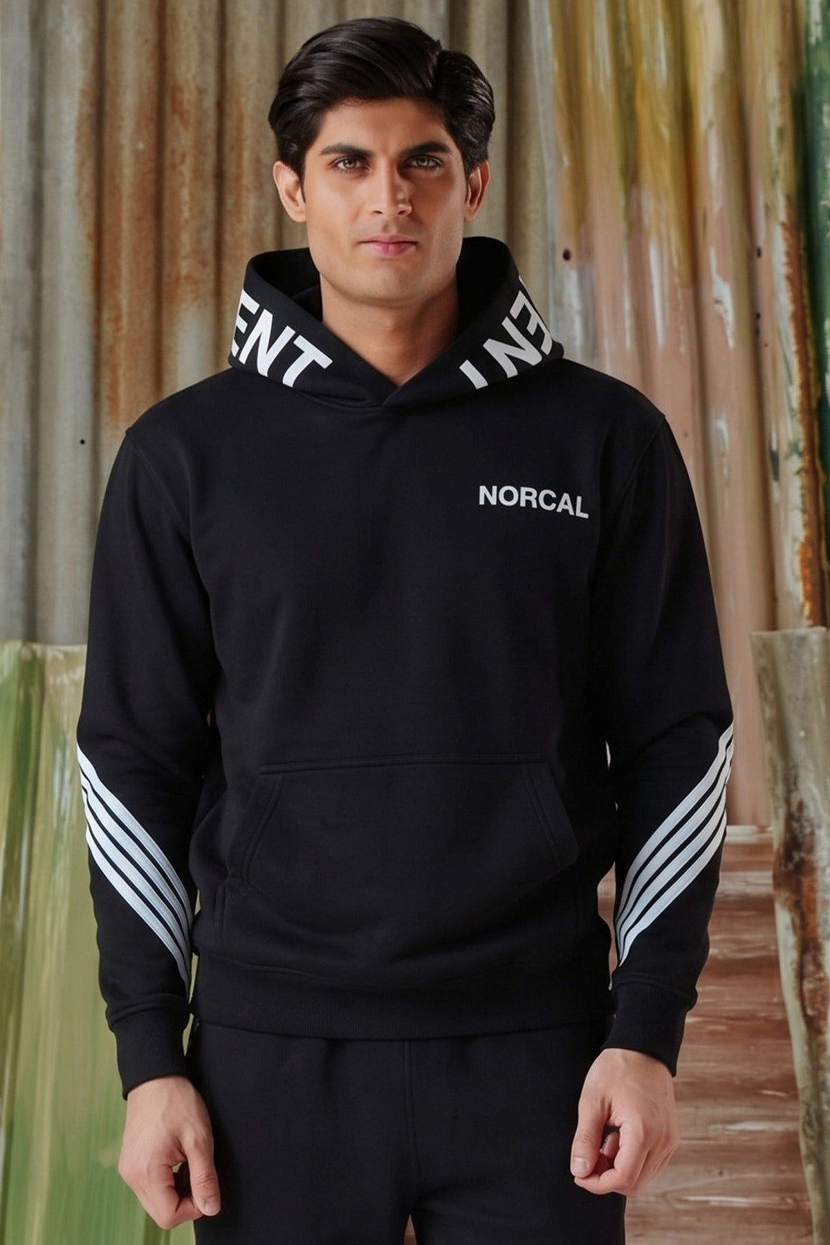 4-Stripes Fleece Hoodie - Black