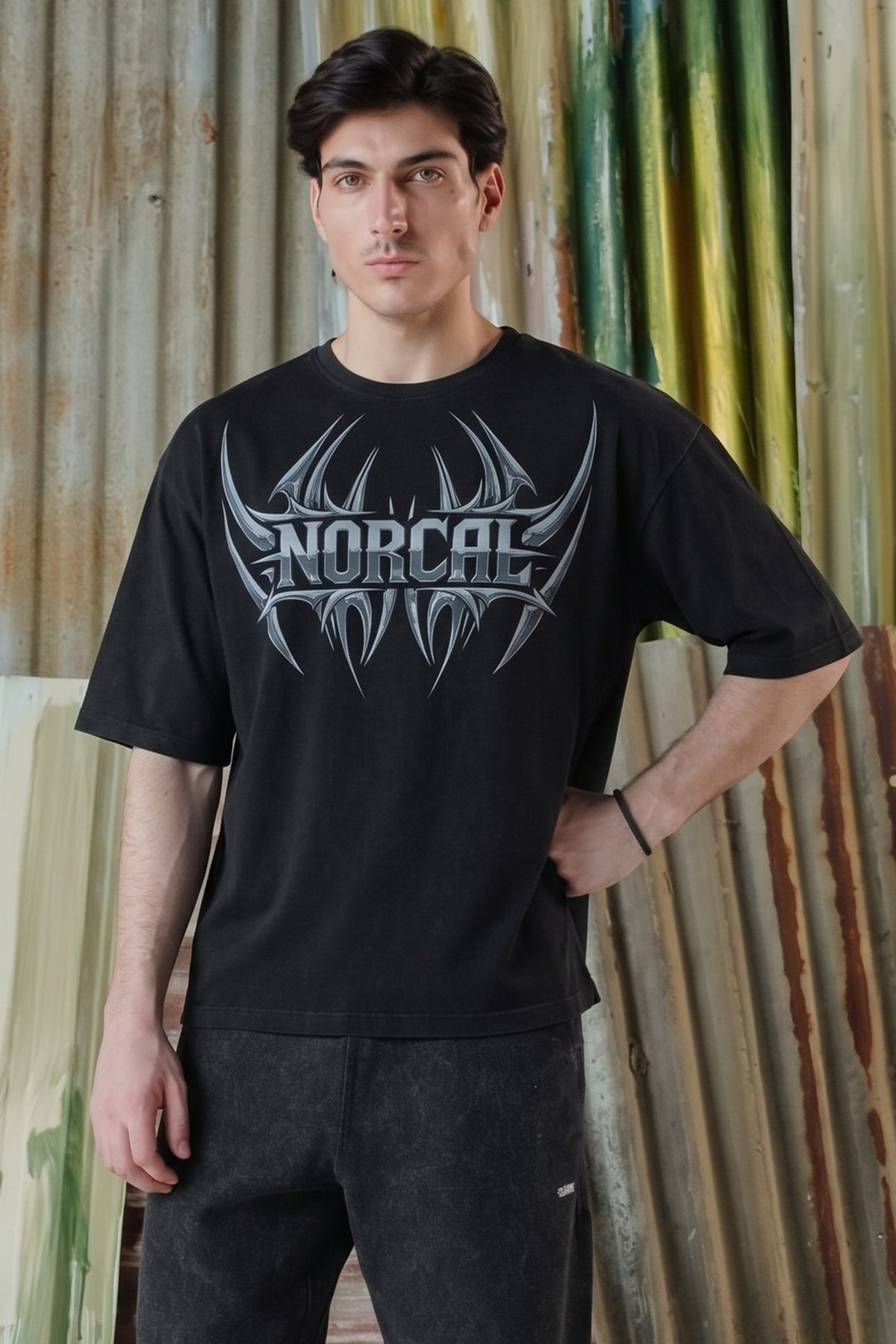 Norcal Metallic Throne Acid Wash Tee - Black