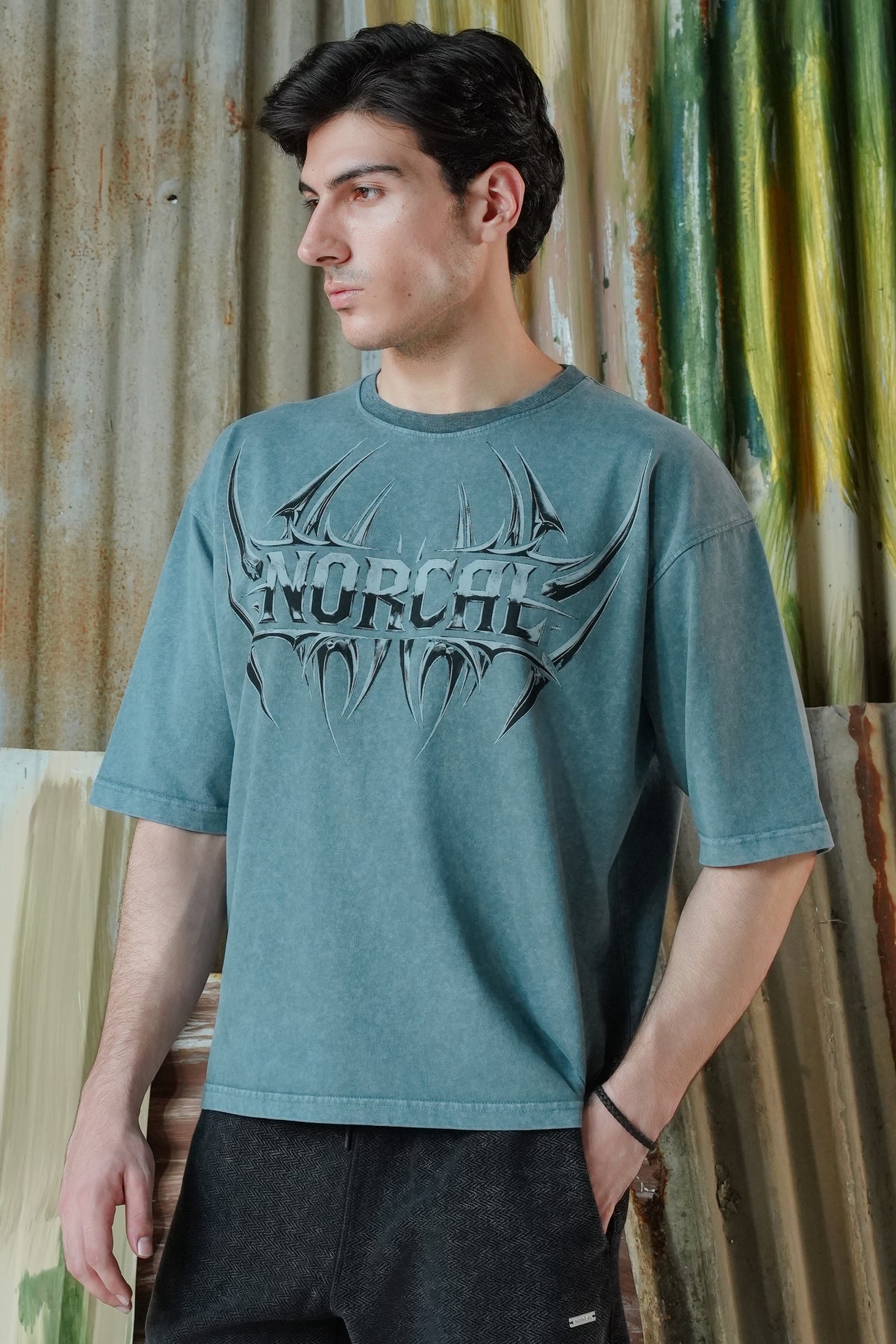 Norcal Metallic Throne Acid Wash Tee - Siyan Blue