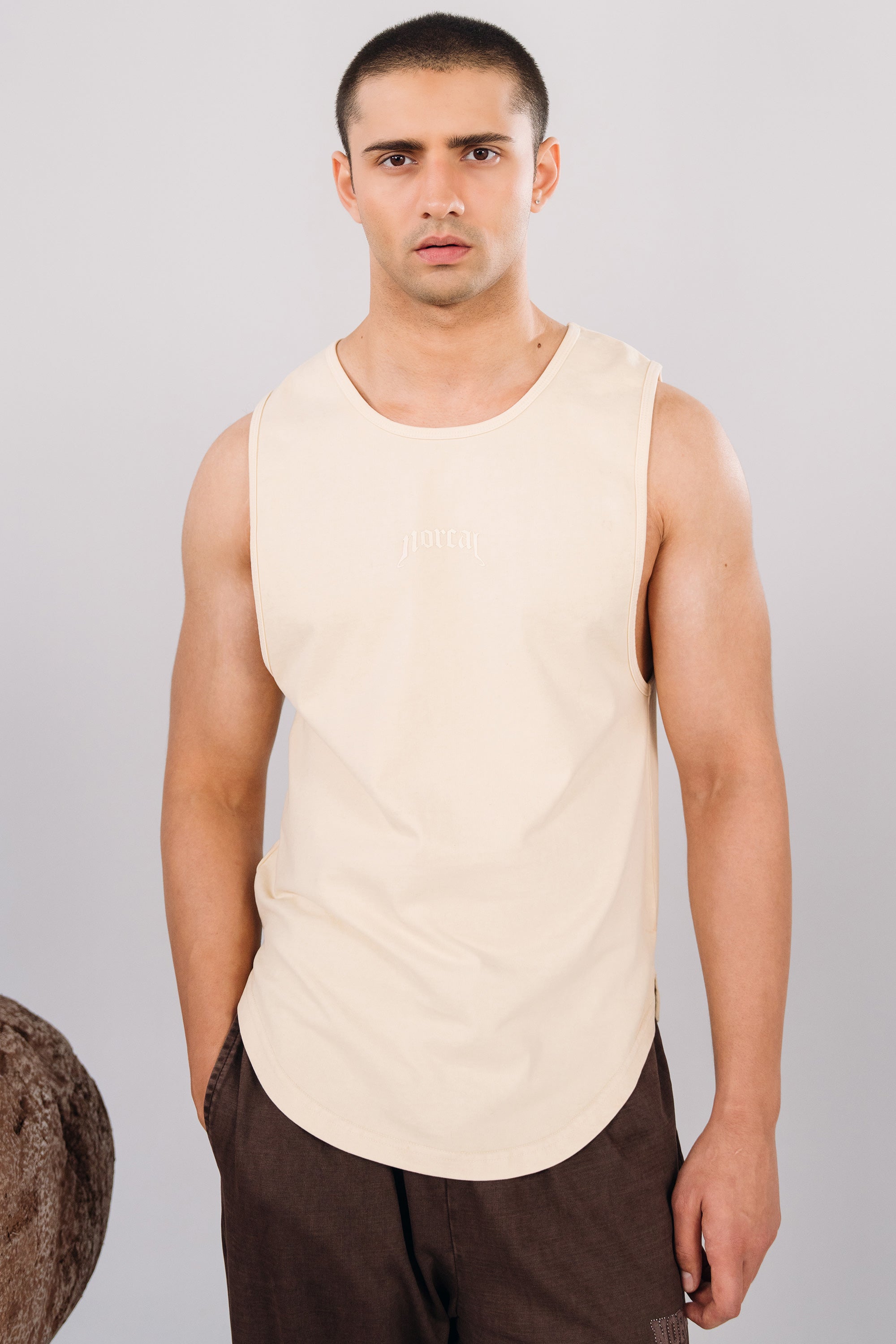 Scoop Bottom Jersey Tank Top - Cream