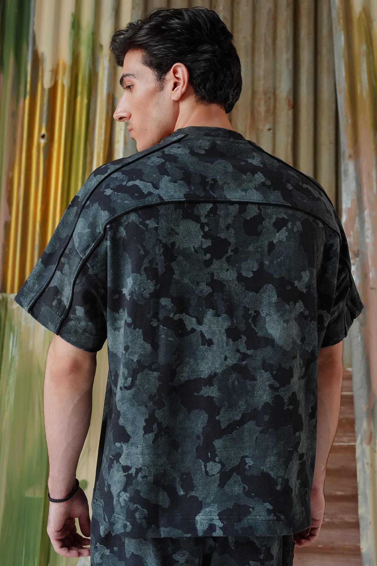 Camouflage Contrast Panel Tee - Black