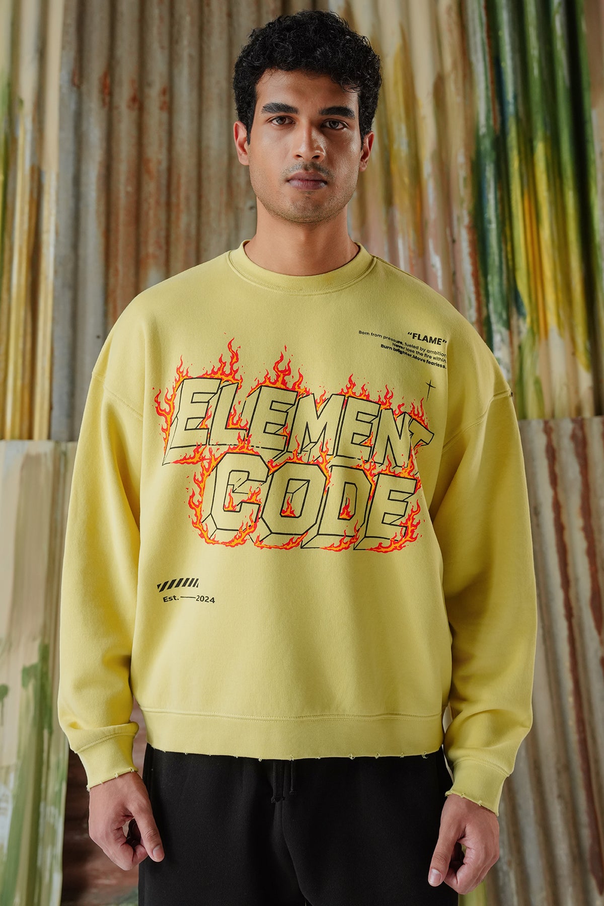 Fire Flame Fleece Sweat Shirt - Pastel Yellow