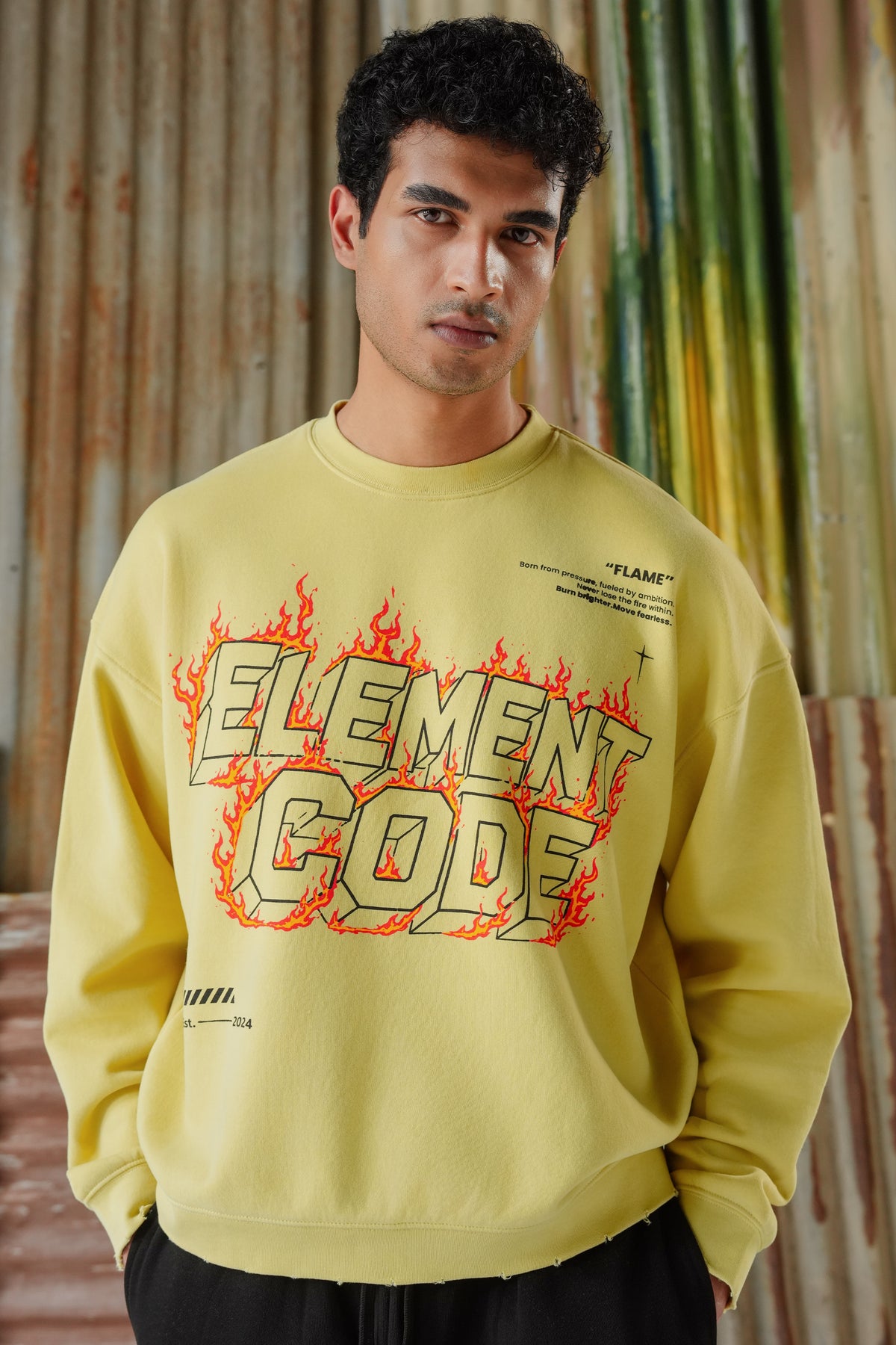 Fire Flame Fleece Sweat Shirt - Pastel Yellow