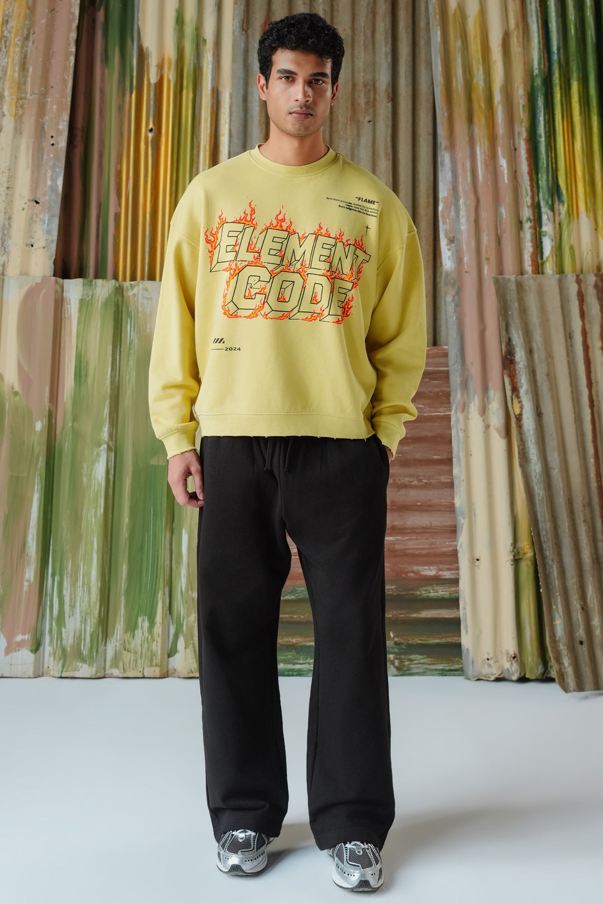 Fire Flame Fleece Sweat Shirt - Pastel Yellow