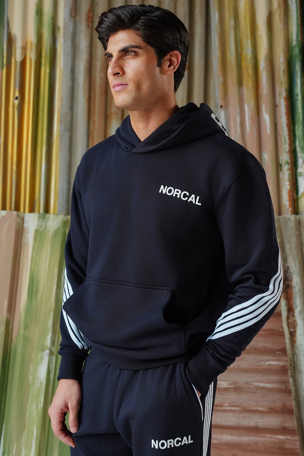 4-Stripes Fleece Hoodie - Navy Blue