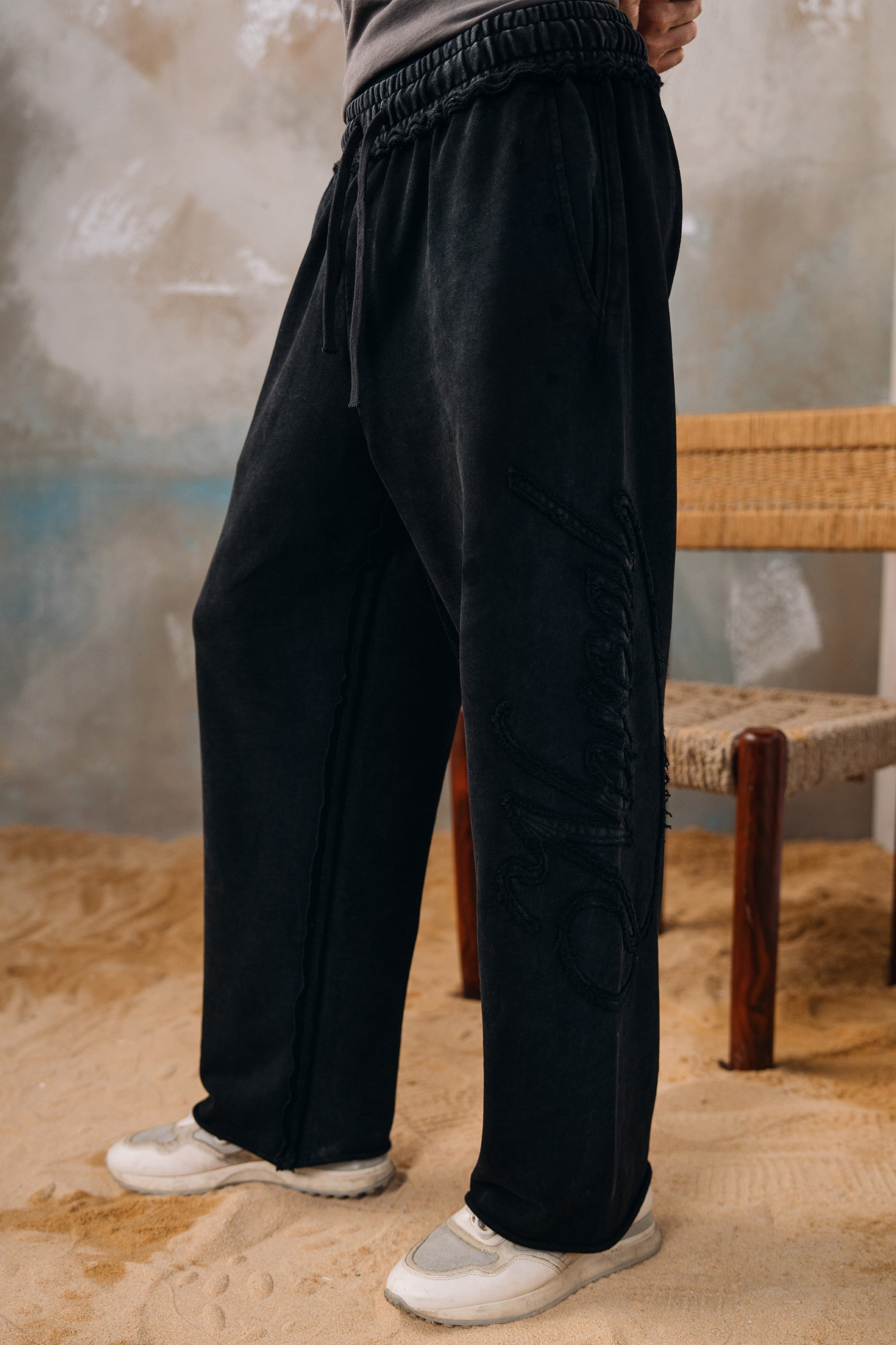 NORCAL Embroidered Acid Wash Trousers - Black