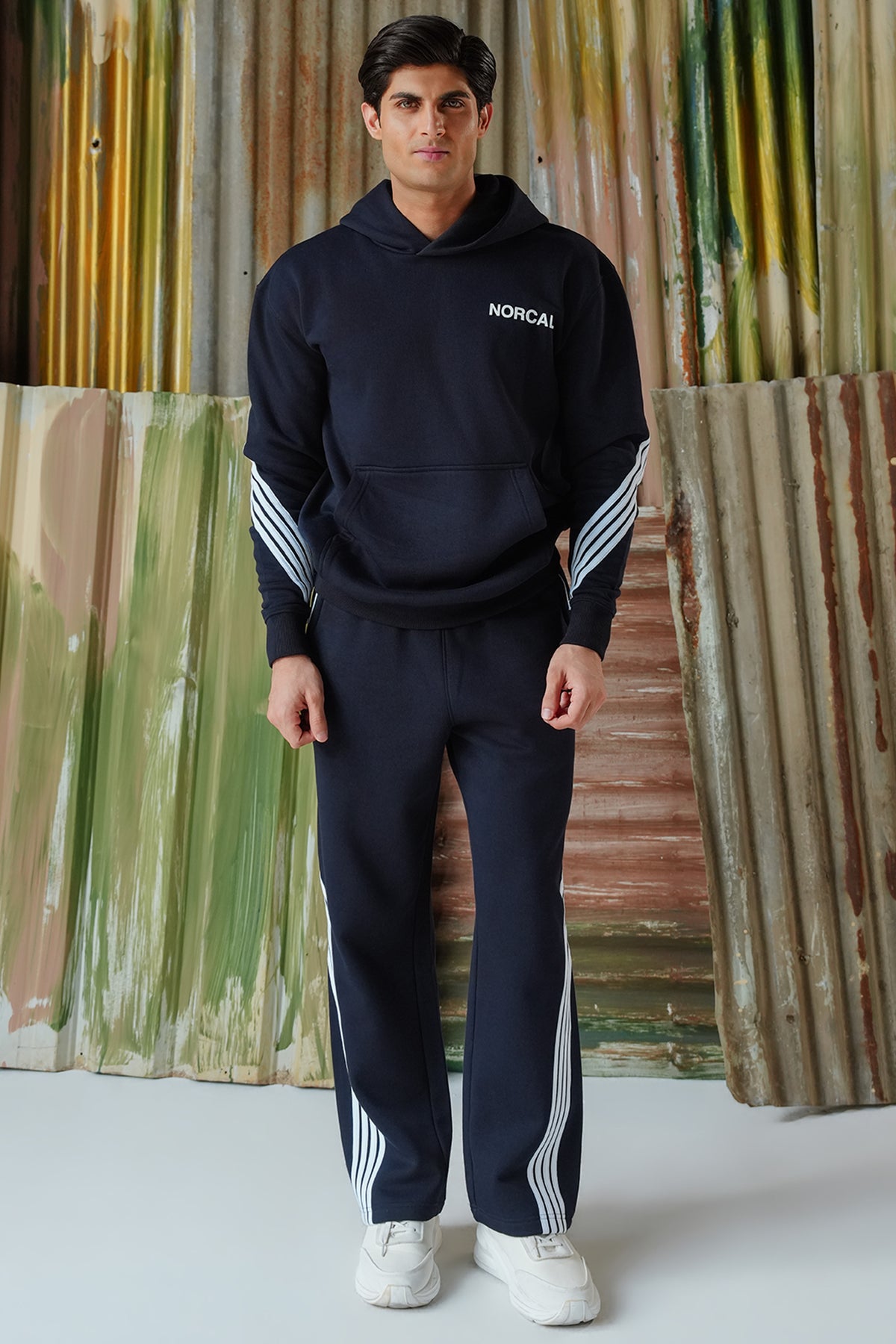 4-Stripes Fleece Hoodie - Navy Blue