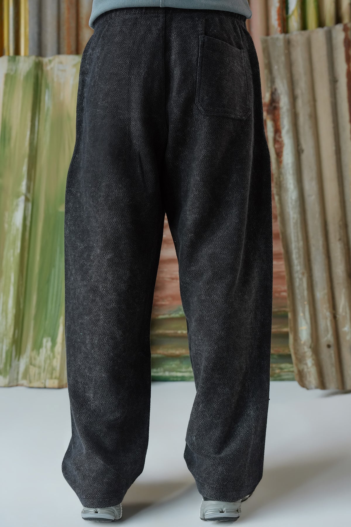 Acid Wash Herringbone Trousers - Black