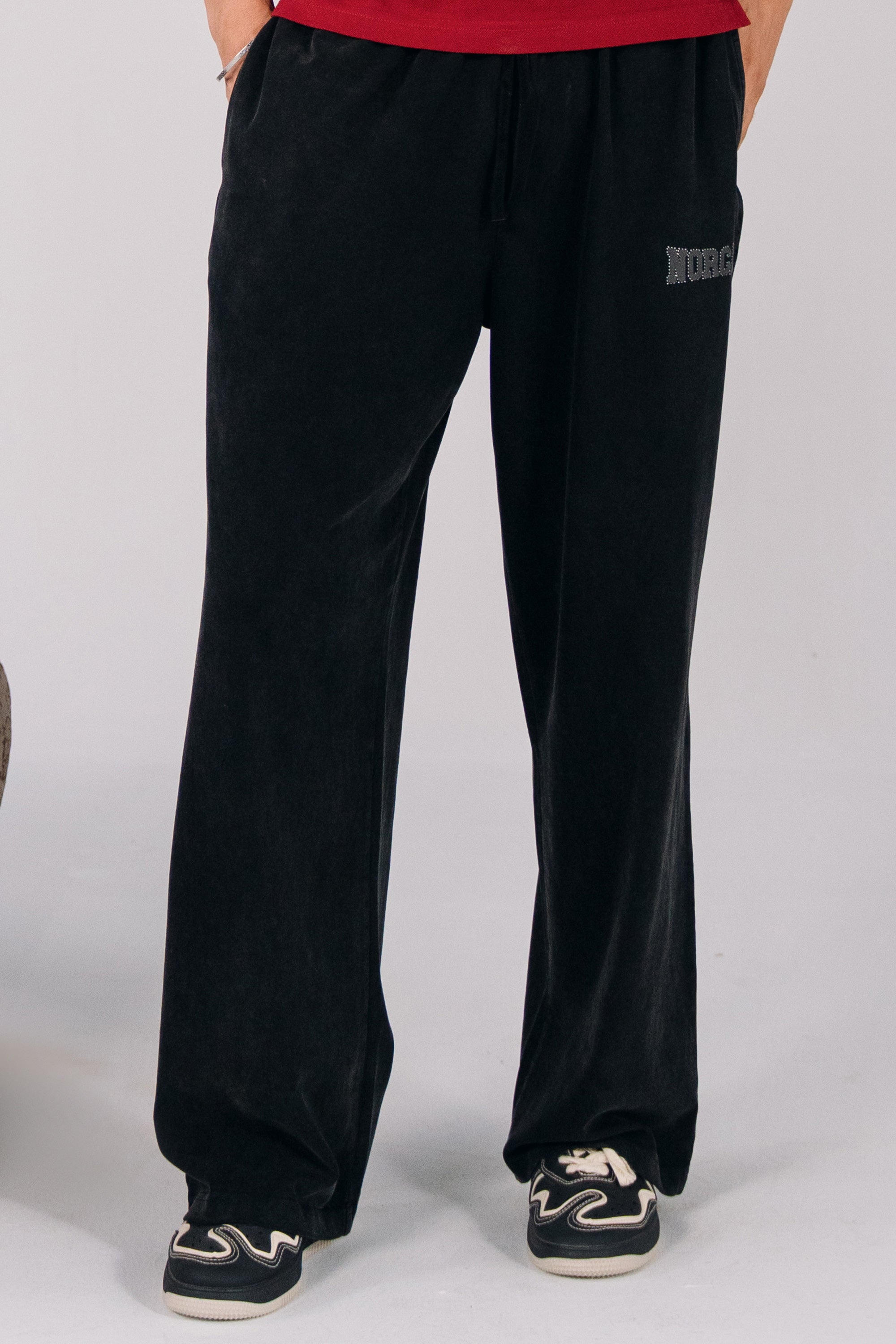 Relaxed Fit Acid Wash Trousers - Black