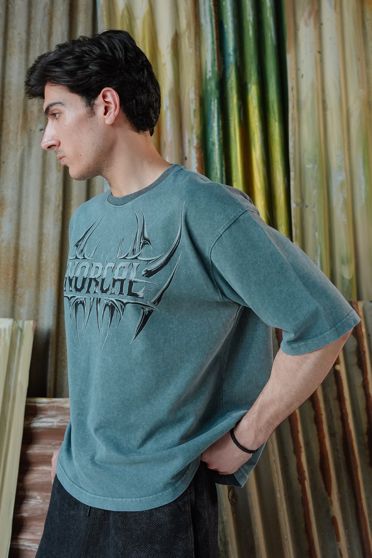 Norcal Metallic Throne Acid Wash Tee - Siyan Blue