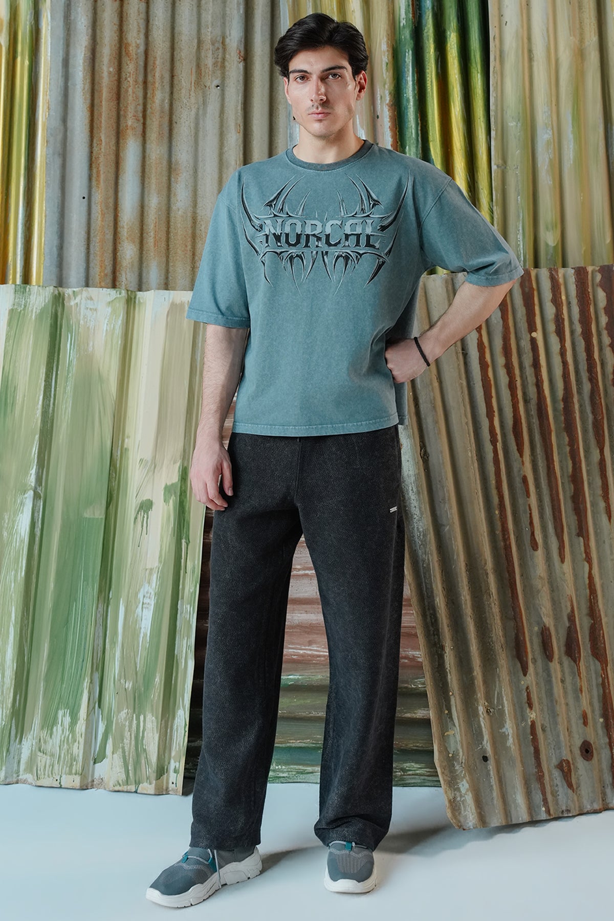 Norcal Metallic Throne Acid Wash Tee - Siyan Blue