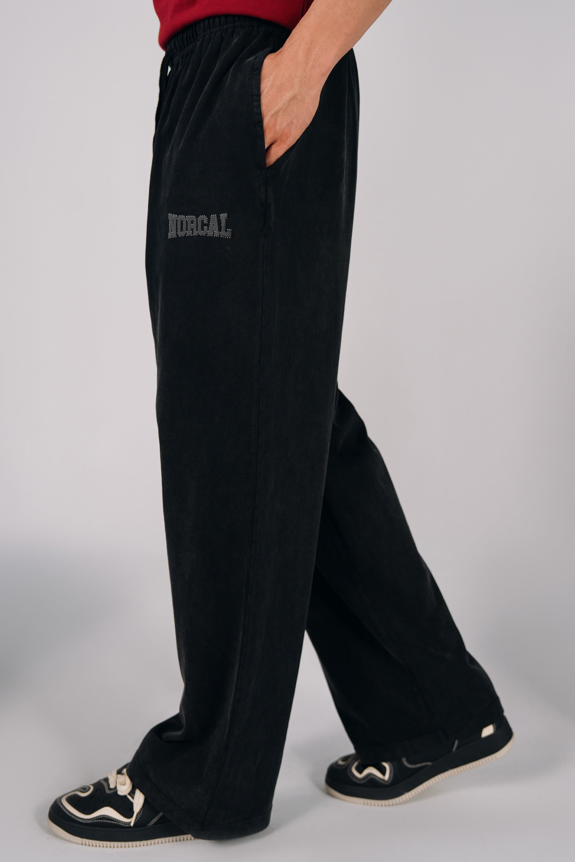 Relaxed Fit Acid Wash Trousers - Black