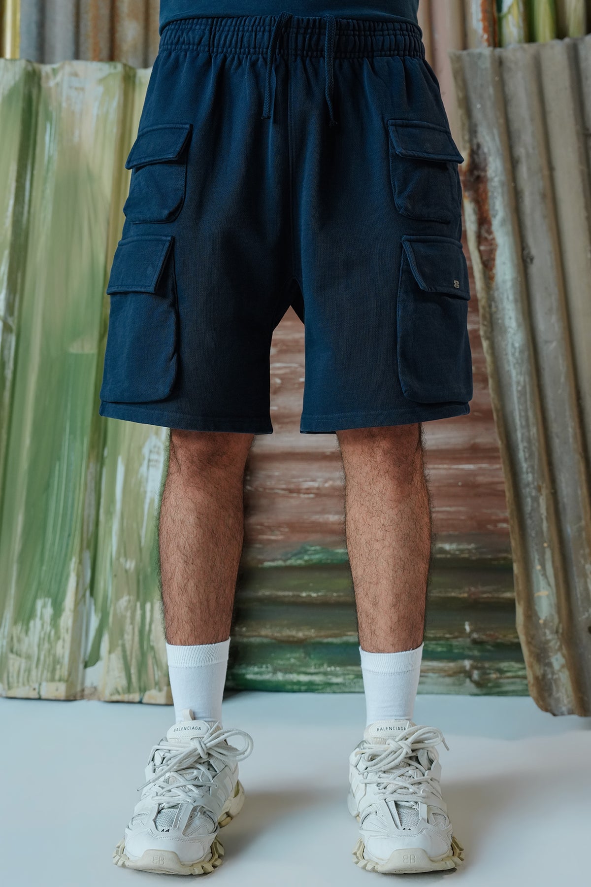 Cargo Vintage Wash Shorts - Navy Blue