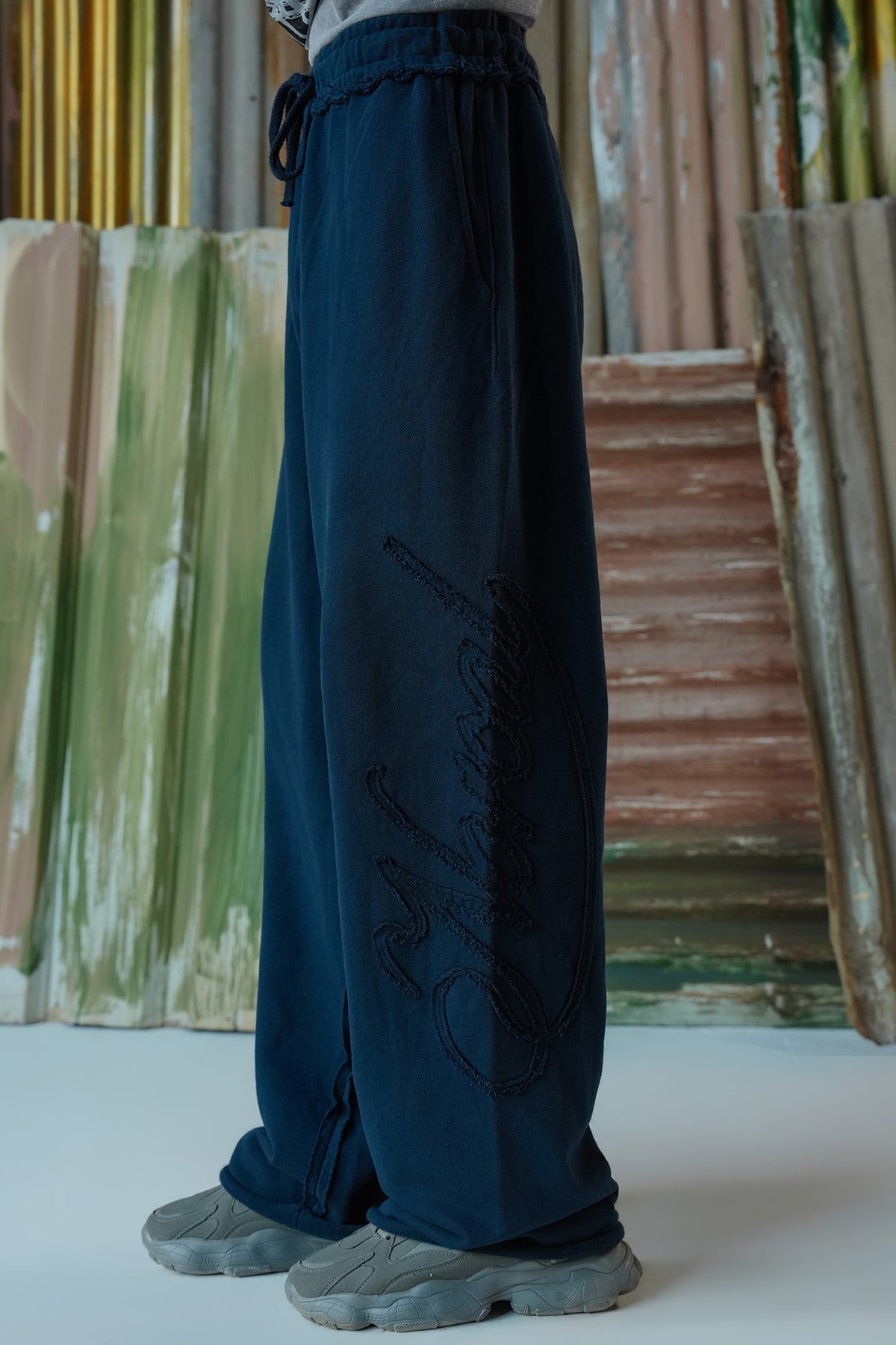 Big Applique Branding Trousers - Navy Blue