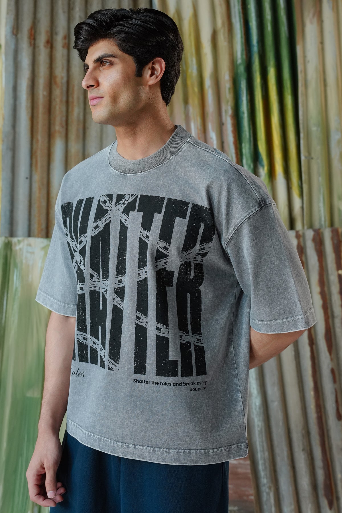 Shatter Rules Acid Wash Tee - Cement Grey