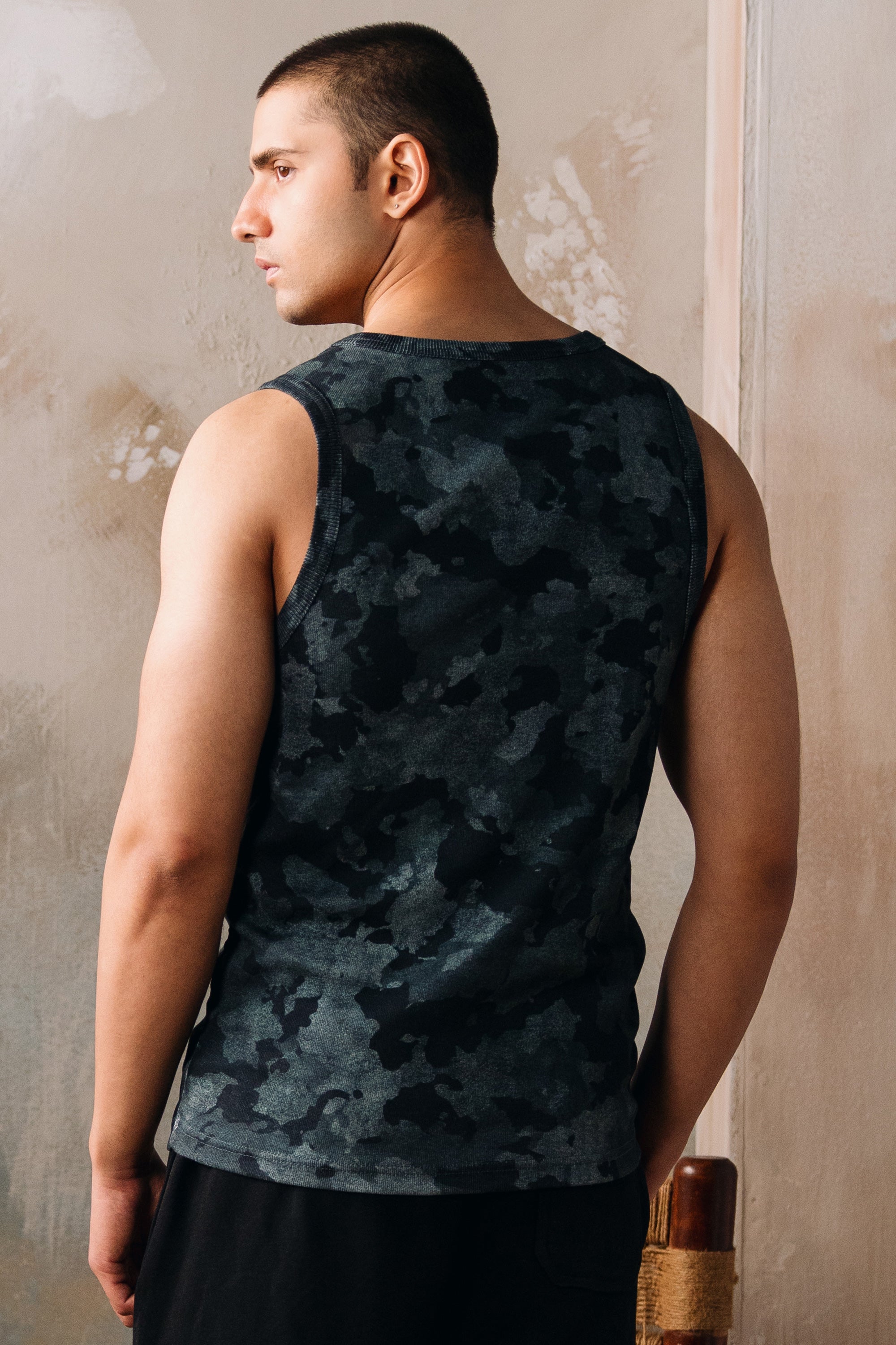 Camouflage Rib Jersey Tank - Black Camo