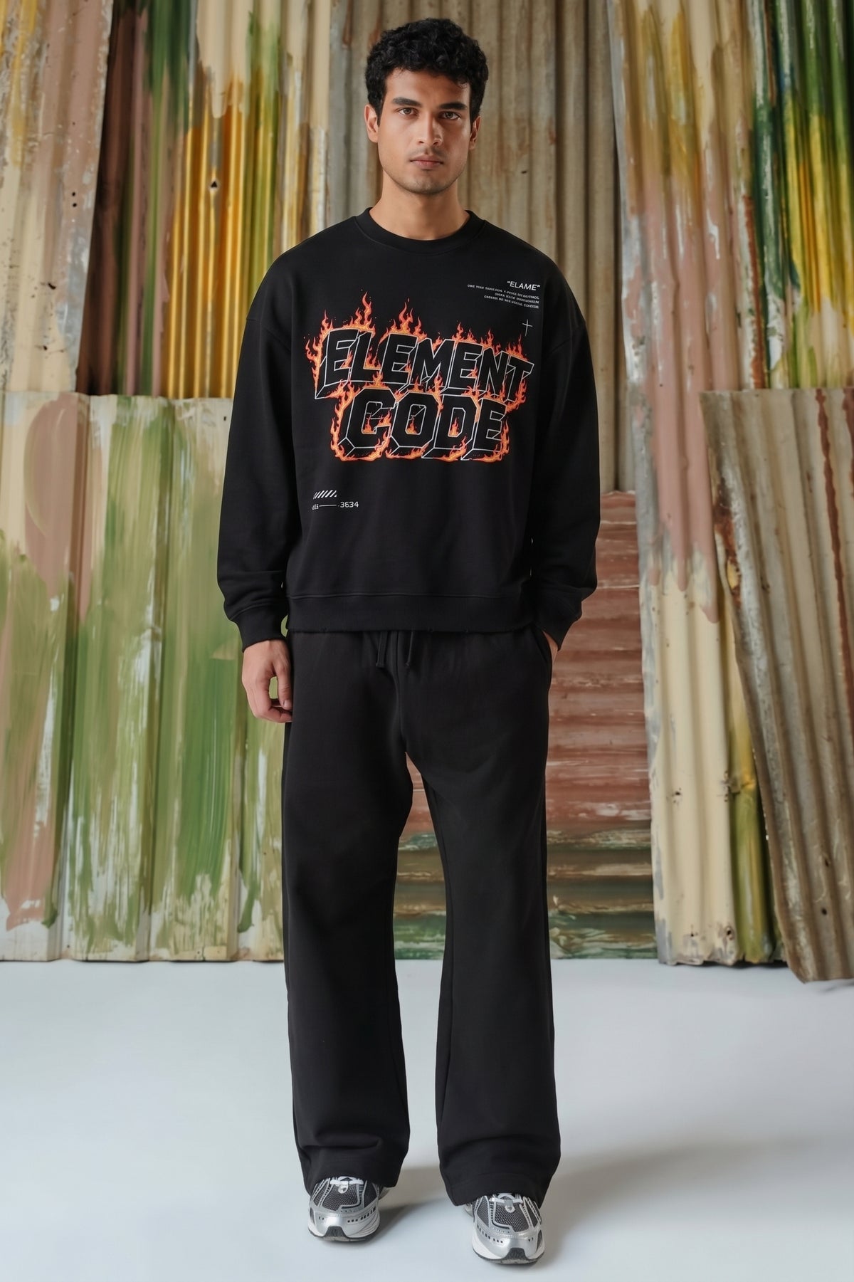 Fire Flame Fleece Sweat Shirt - Black