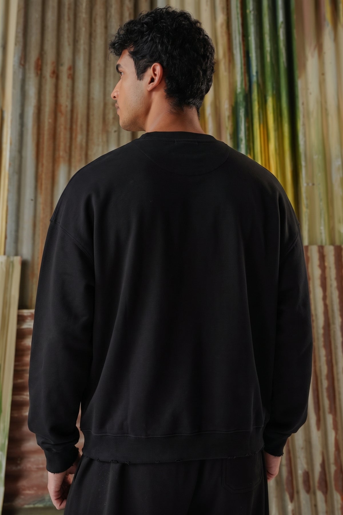 Fire Flame Fleece Sweat Shirt - Black