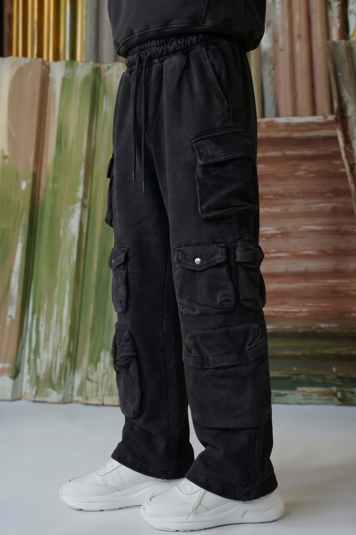 Hella Cargo Pocket Acid Wash Trousers - Black