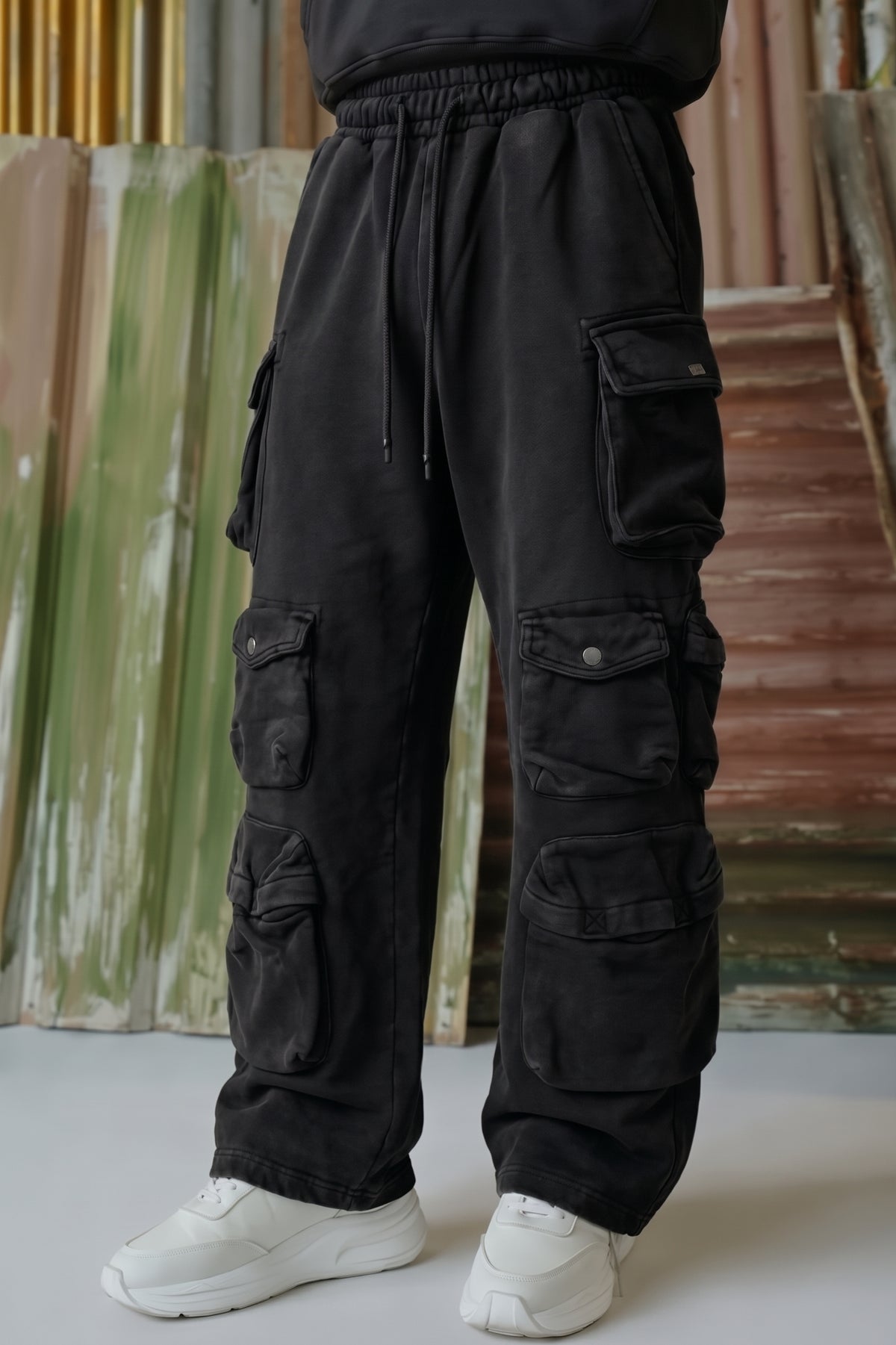 Hella Cargo Pocket Acid Wash Trousers - Black