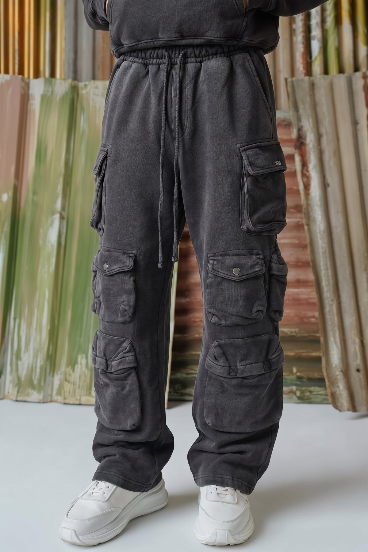 Hella Cargo Pocket Acid Wash Trousers - Charcoal Grey