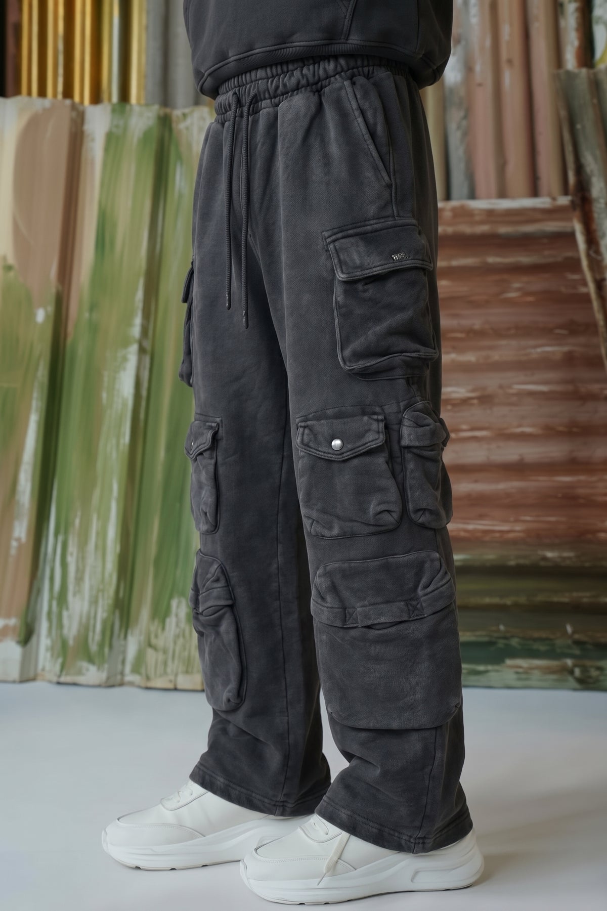Hella Cargo Pocket Acid Wash Trousers - Charcoal Grey