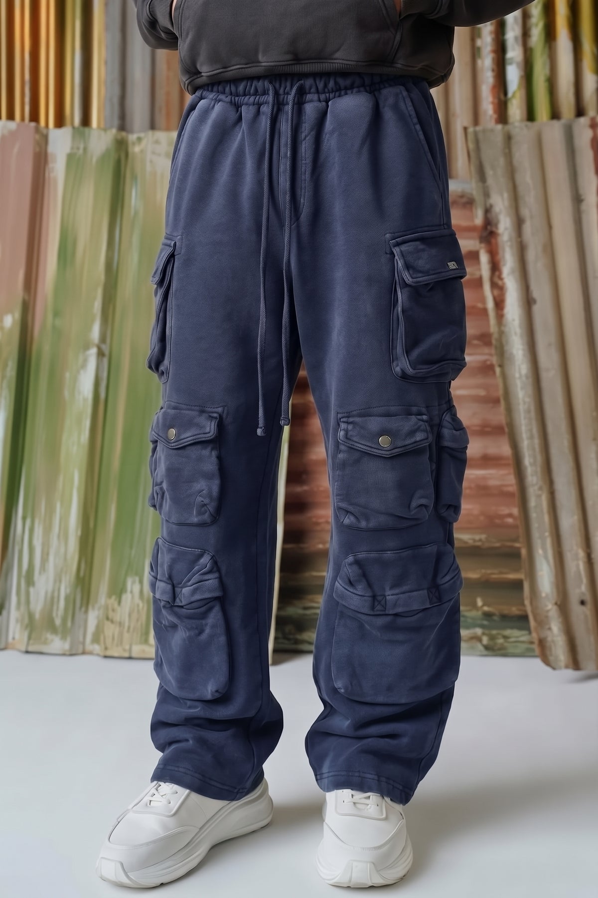 Hella Cargo Pocket Acid Wash Trousers - Navy Blue