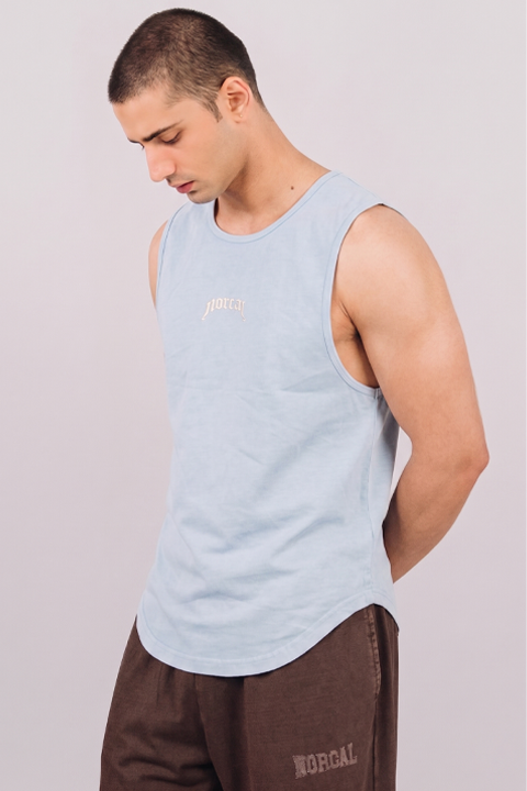 Scoop Bottom Jersey Tank Top - Light Blue