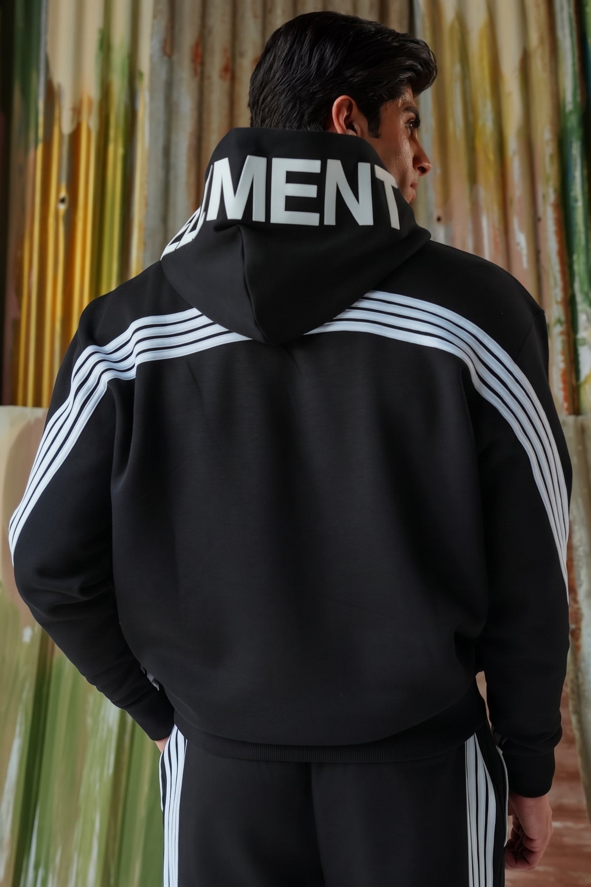 4-Stripes Fleece Hoodie - Black