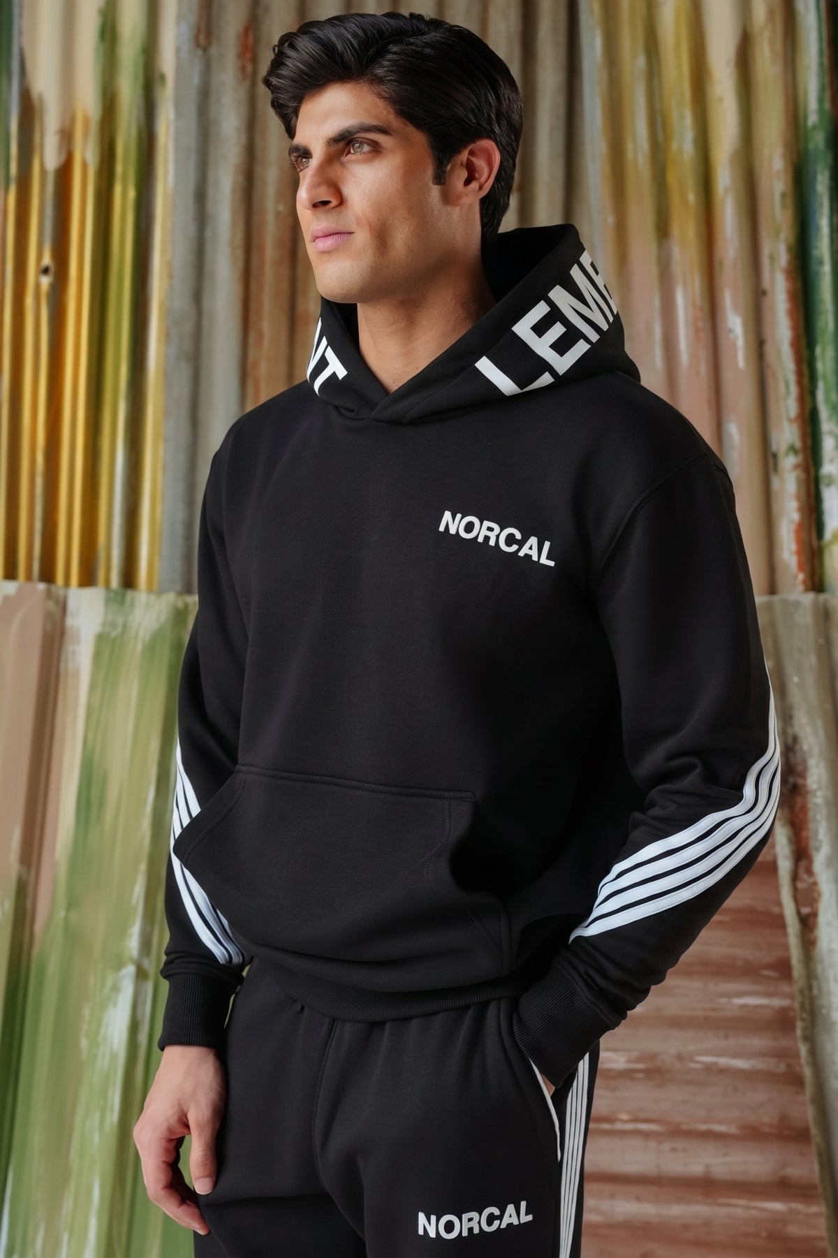 4-Stripes Fleece Hoodie - Black