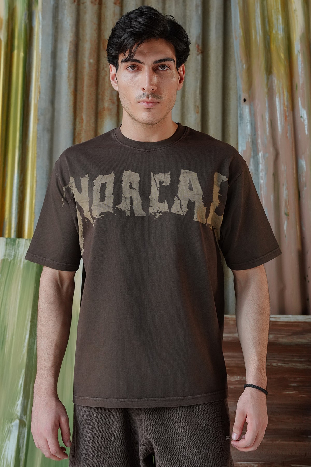 Oil Wash Laser Branded Tee - Coffee Brown