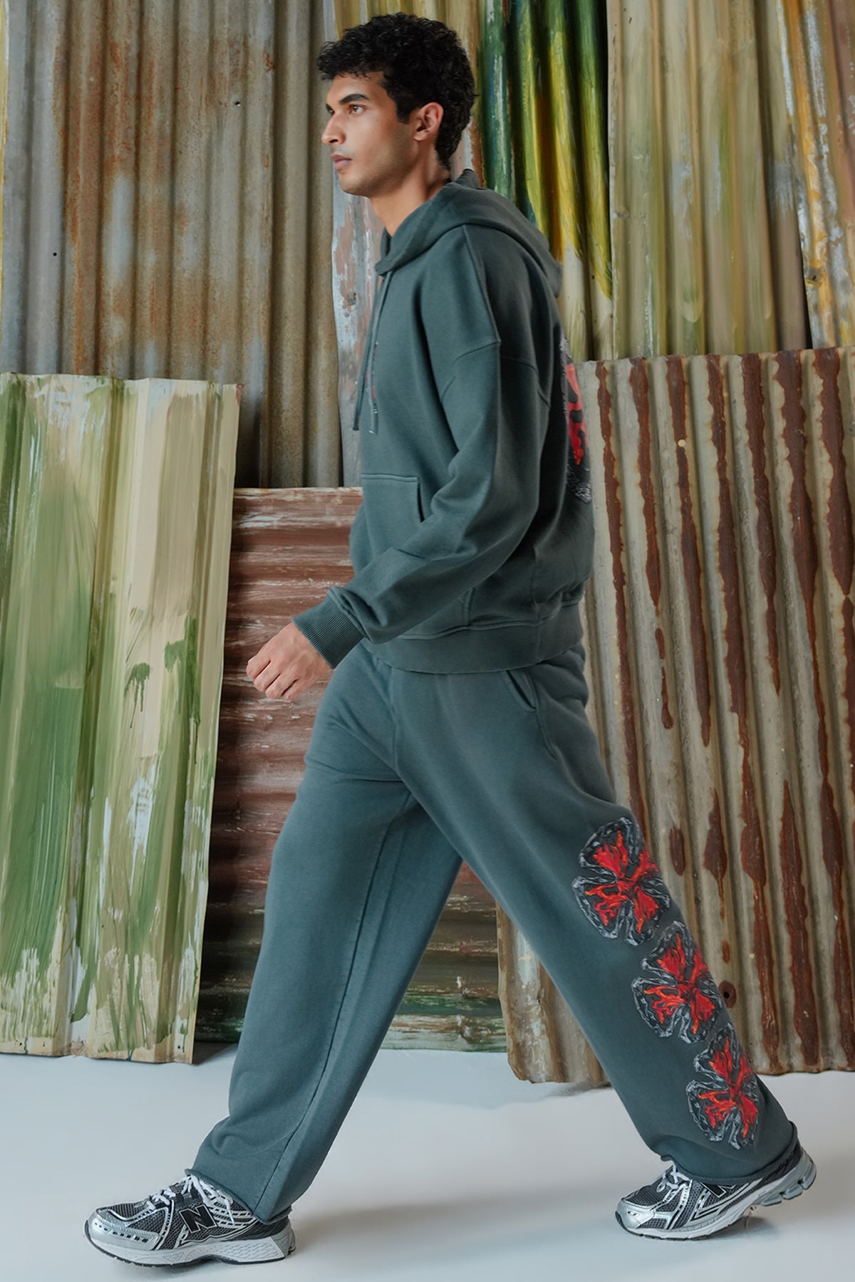 Fire Blaze Digital Printed Hoodie - Charcoal