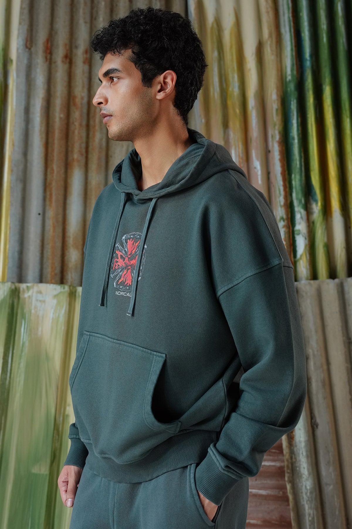 Fire Blaze Digital Printed Hoodie - Charcoal