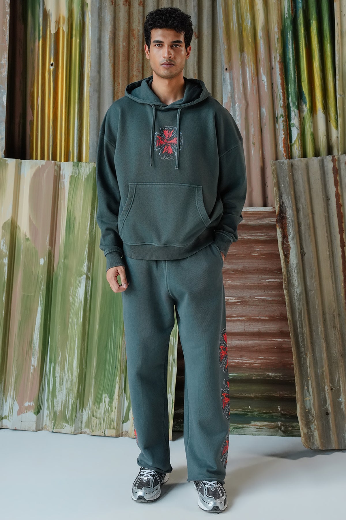 Fire Blaze Digital Printed Hoodie - Charcoal