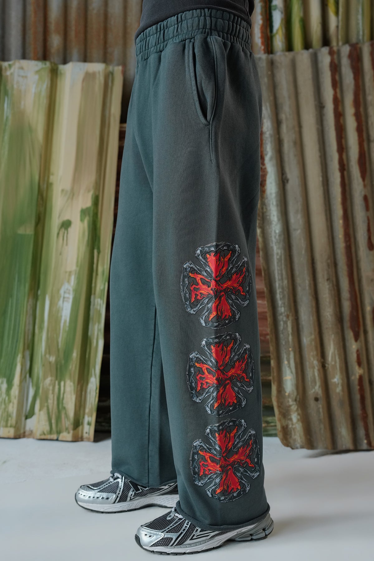 Fire Blaze Digital Printed Trousers - Charcoal