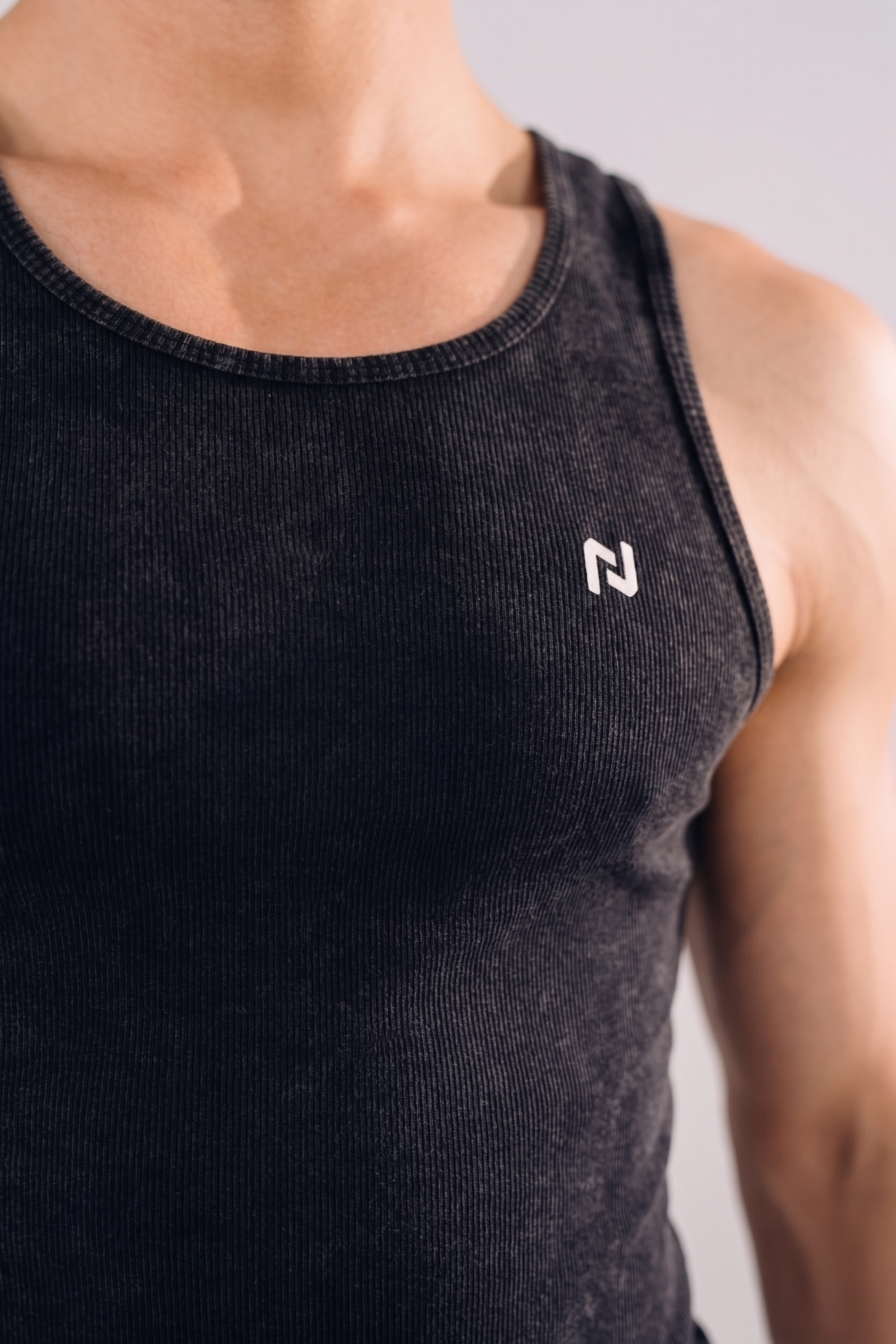 Acid Wash Scoop Bottom Rib Tank - Black