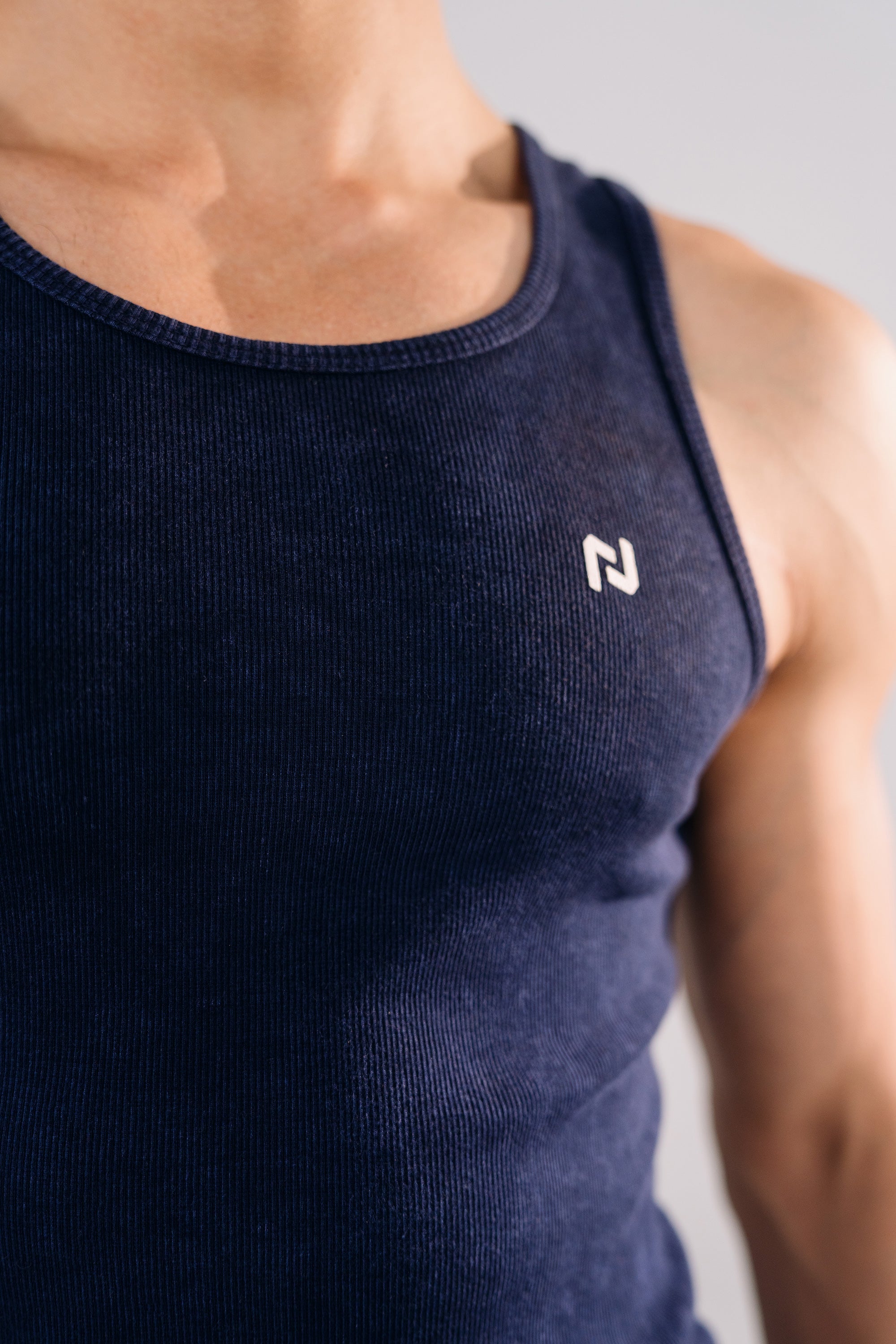 Acid Wash Scoop Bottom Rib Tank - Navy Blue